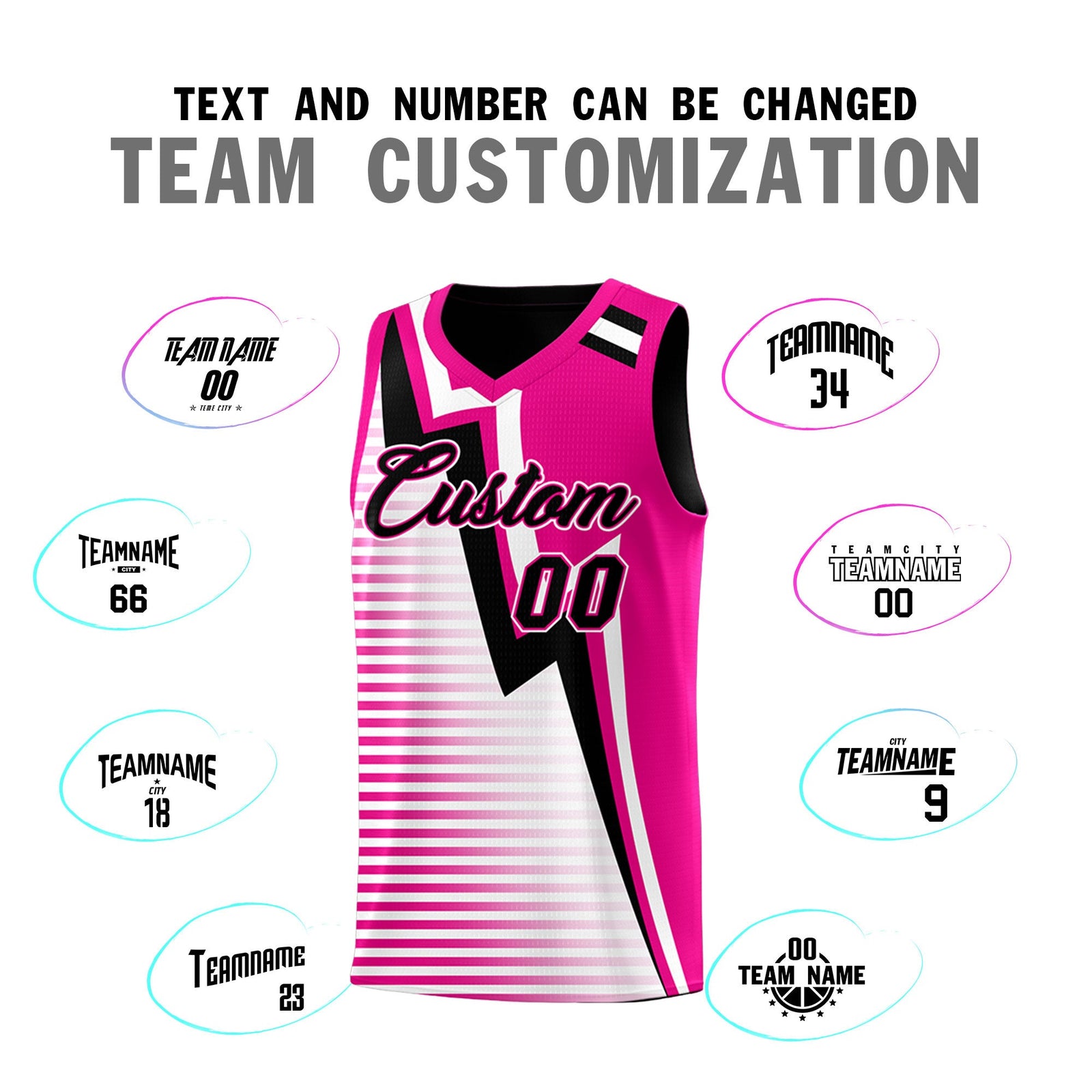 Custom Black Pink White Gradient Stripes Lightning Pattern Reversible Sets Basketball Jersey| KXKSHOP