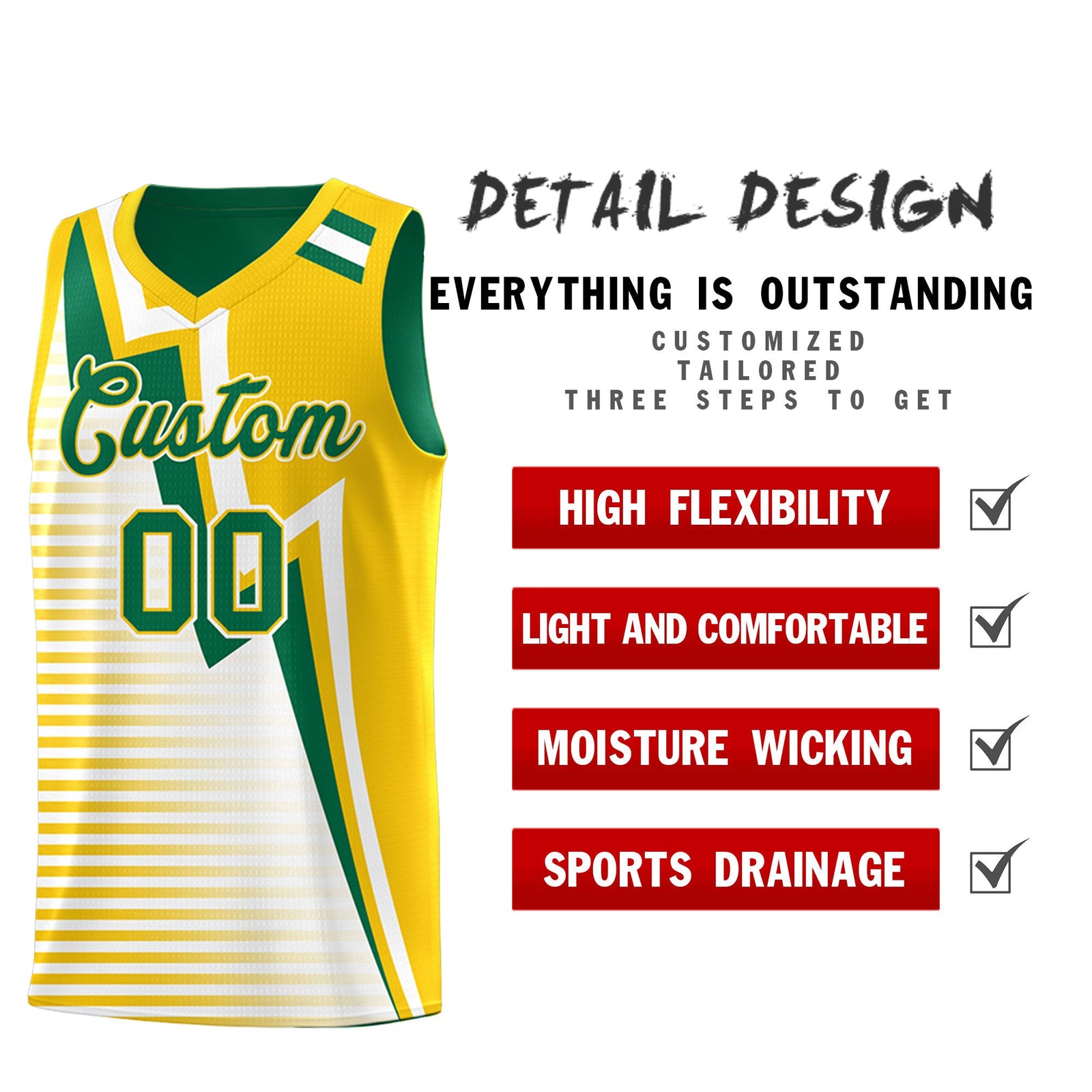 Custom Kelly Green Gold White Gradient Stripes Lightning Pattern Reversible Sets Basketball Jersey| KXKSHOP