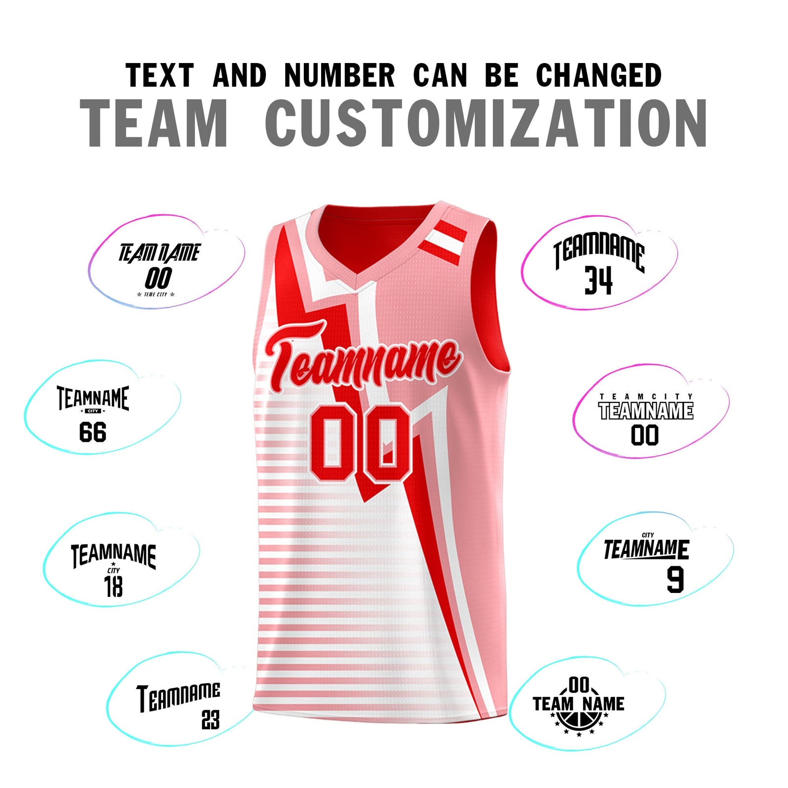 Custom Light Red Light Pink White Gradient Stripes Lightning Pattern Reversible Sets Basketball Jersey| KXKSHOP