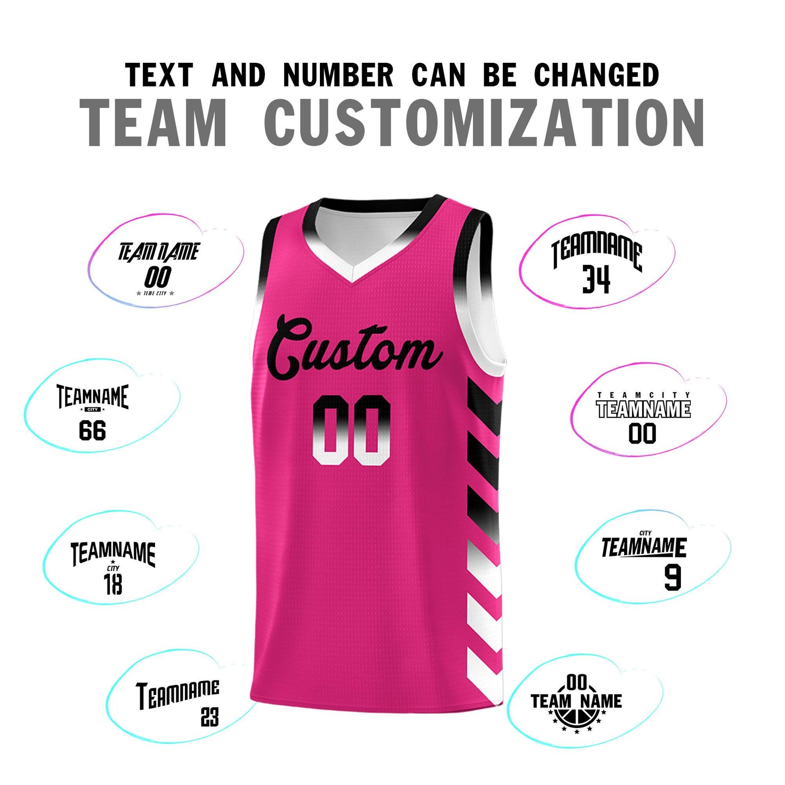 Custom White Pink Reversible Basketball Jersey Kits - Side Arrow Pink Black Gradient