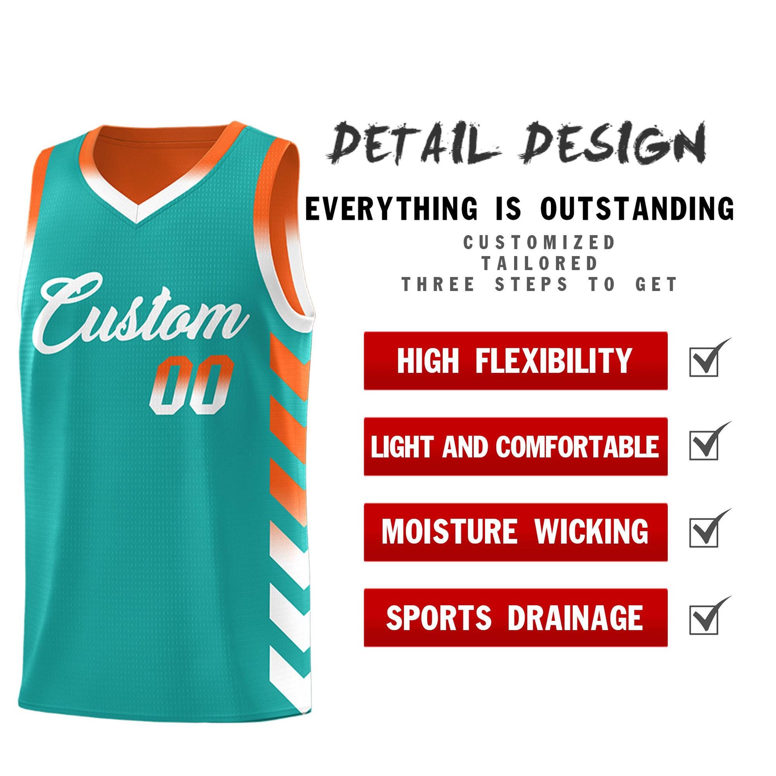 Custom Orange Aqua Reversible Basketball Jersey Kits - Side Arrow Aqua White Gradient
