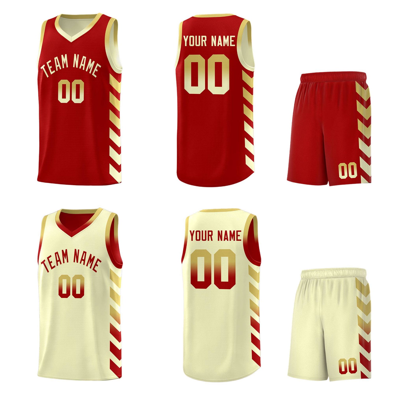 Custom Cream Red Reversible Basketball Jersey Kits - Side Arrow Old Gold Red Gradient