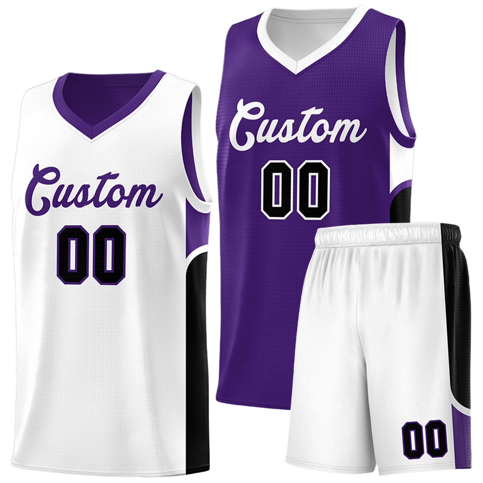 Custom Purple White Side U-shaped Patttern Double Side Sports Uniform Basketball Jersey