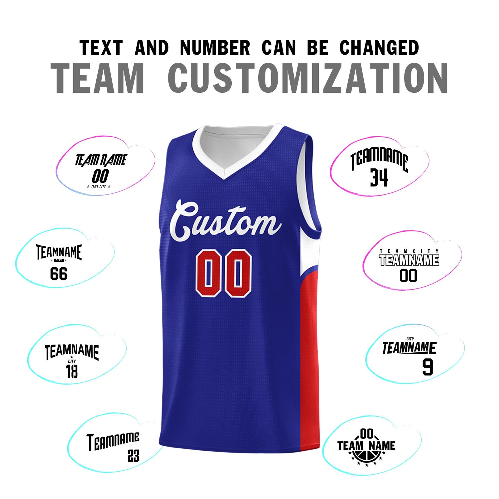Custom Royal White Side U-shaped Patttern Double Side Sports Uniform Basketball Jersey