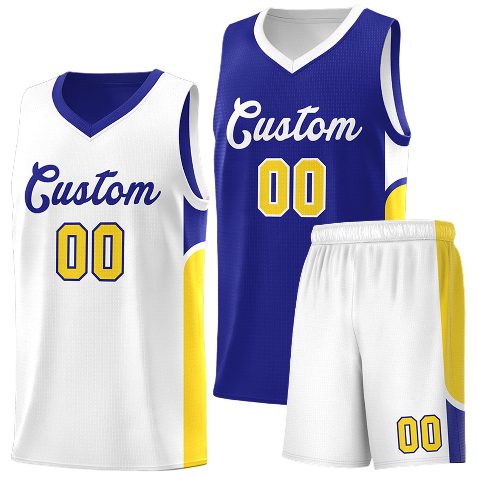 Custom Royal White Side U-shaped Patttern Double Side Sports Uniform Basketball Jersey