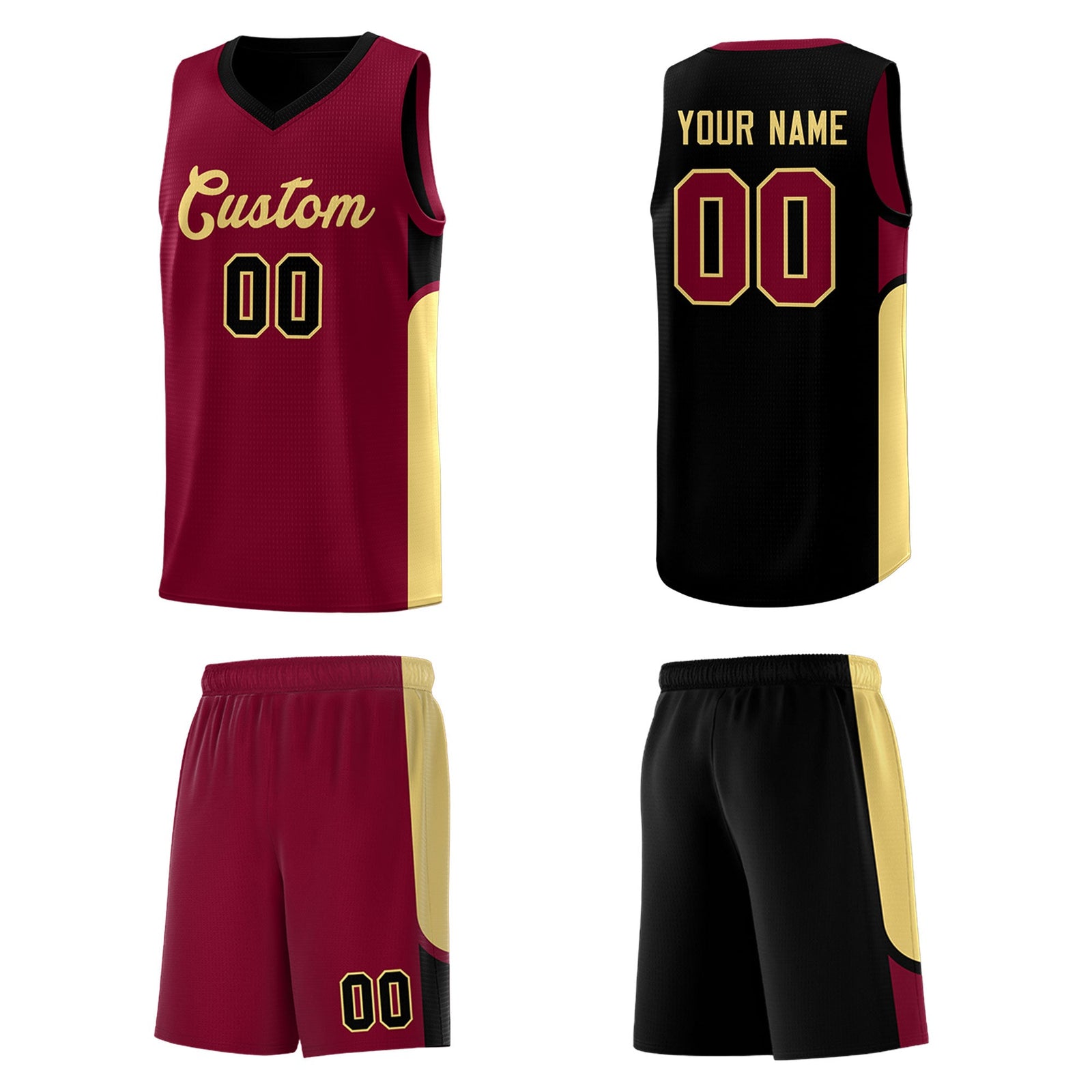 Custom Crimson Black Side U-shaped Patttern Double Side Sports Uniform Basketball Jersey