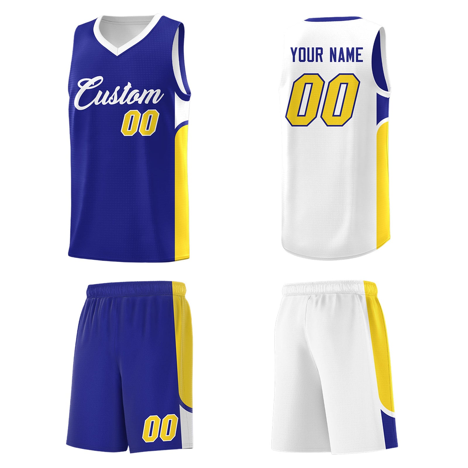 Custom Royal White Side U-shaped Patttern Double Side Sports Uniform Basketball Jersey
