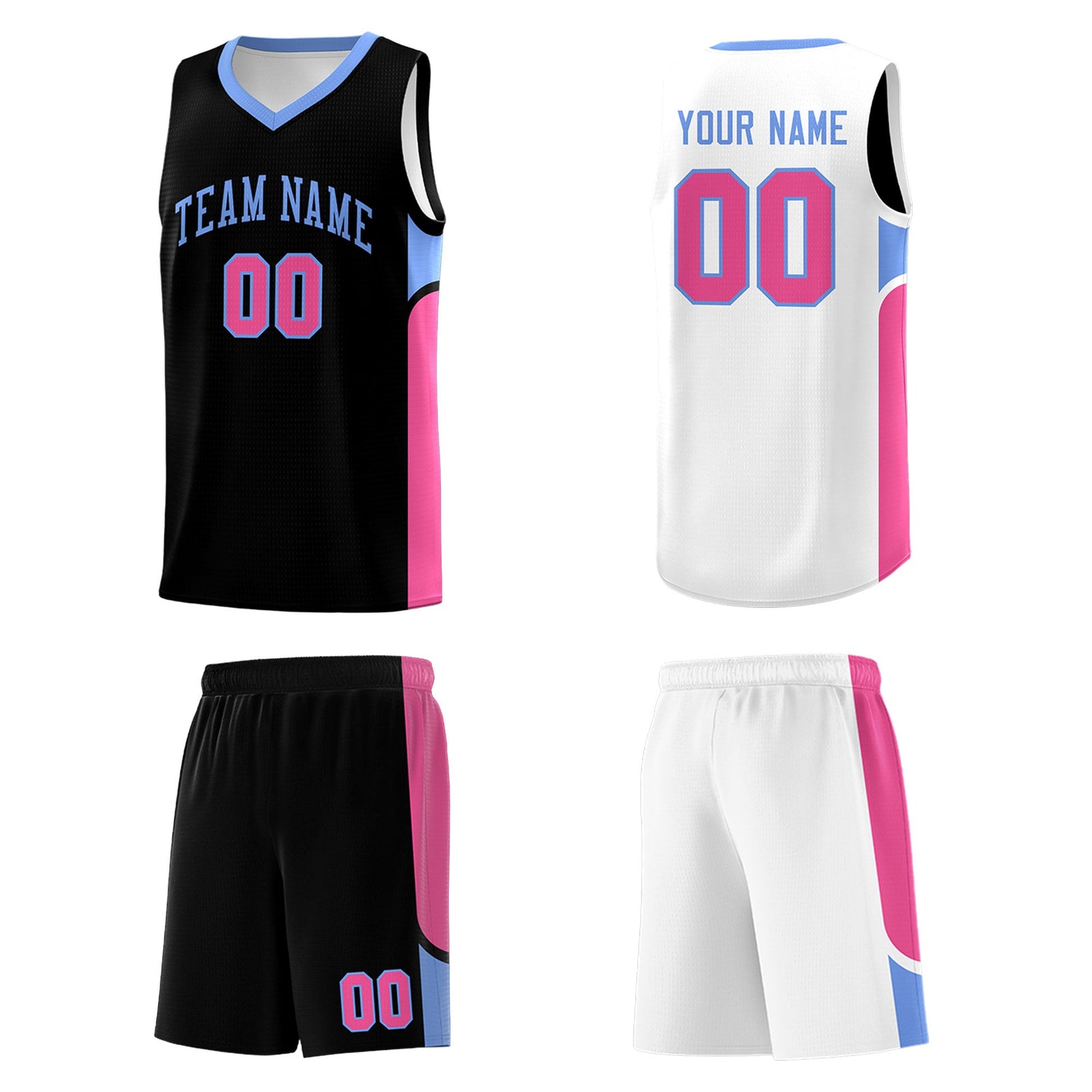 Custom Black White Side U-shaped Patttern Double Side Sports Uniform Basketball Jersey