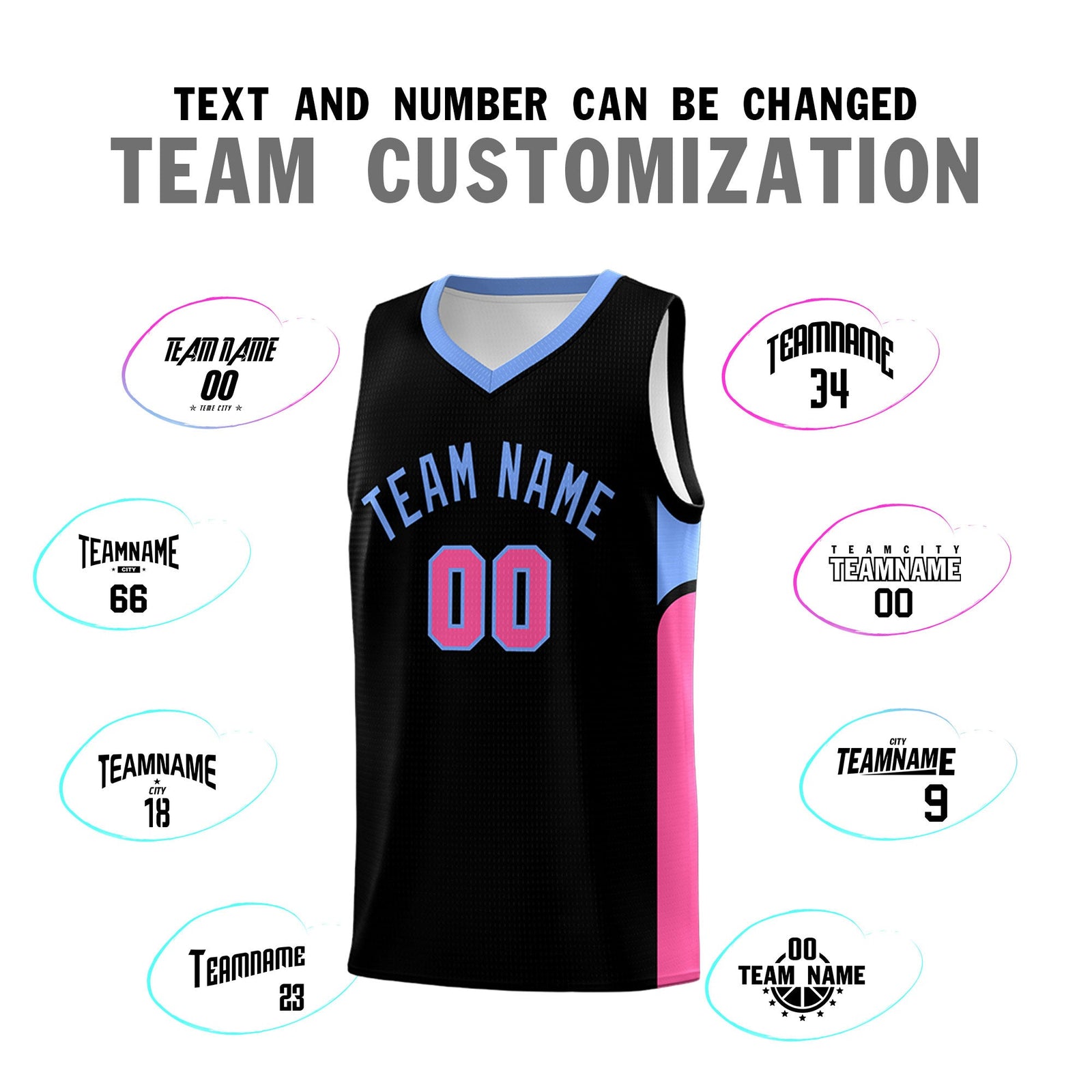 Custom Black White Side U-shaped Patttern Double Side Sports Uniform Basketball Jersey