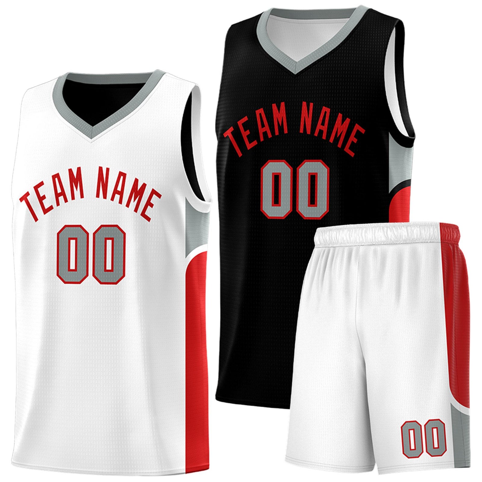 Custom Black White Side U-shaped Patttern Double Side Sports Uniform Basketball Jersey
