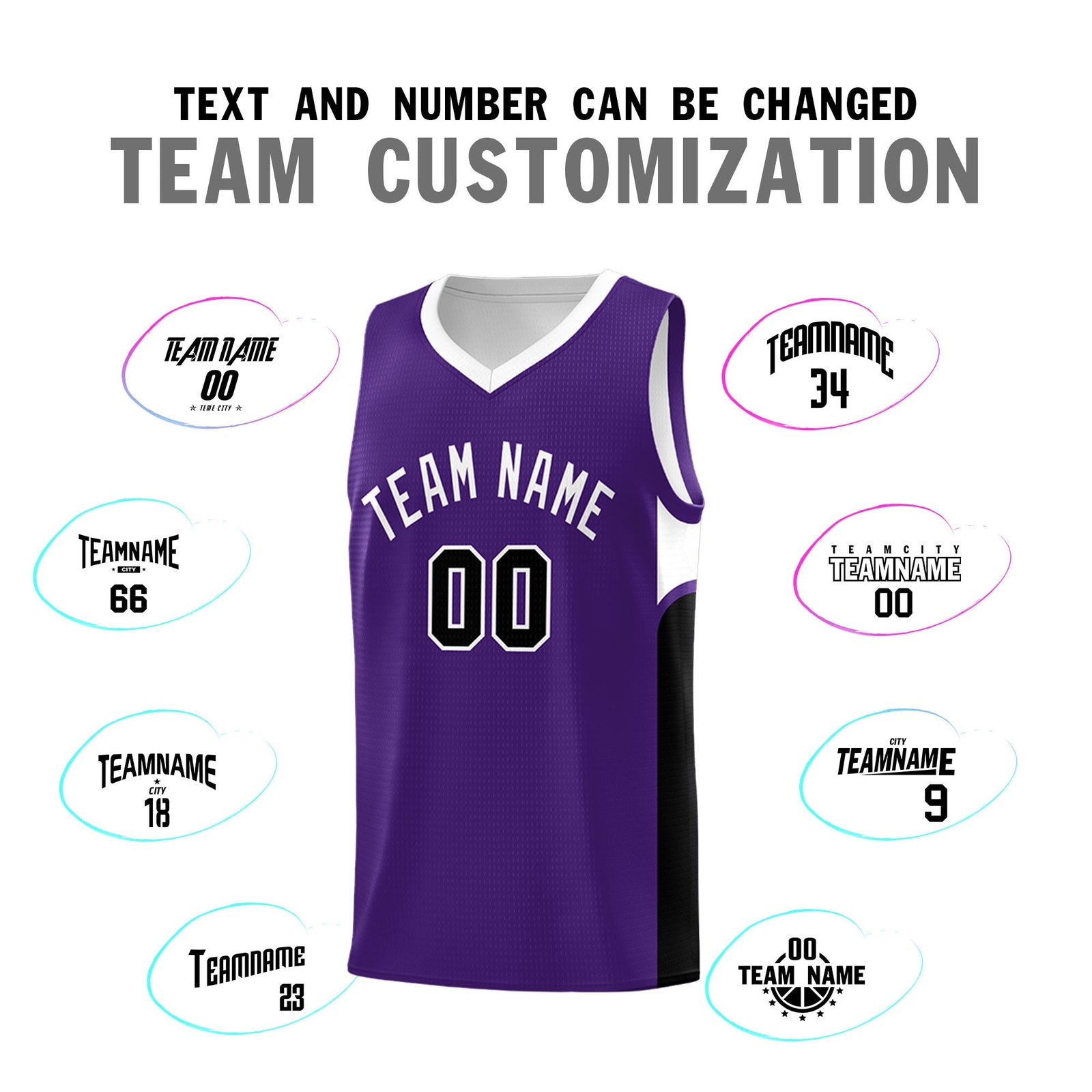 Custom Purple White Side U-shaped Patttern Double Side Sports Uniform Basketball Jersey