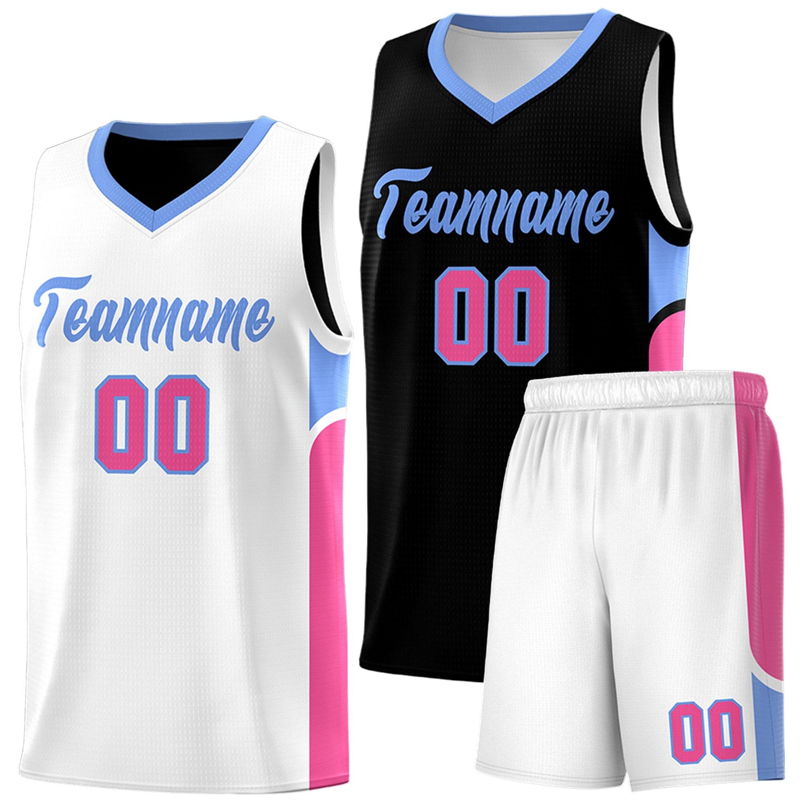 Custom Black White Side U-shaped Patttern Double Side Sports Uniform Basketball Jersey