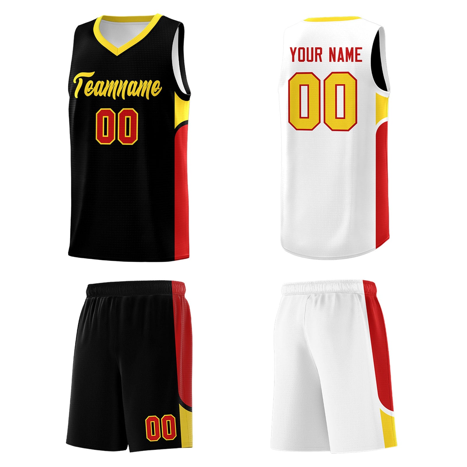 Custom Black White Side U-shaped Patttern Double Side Sports Uniform Basketball Jersey