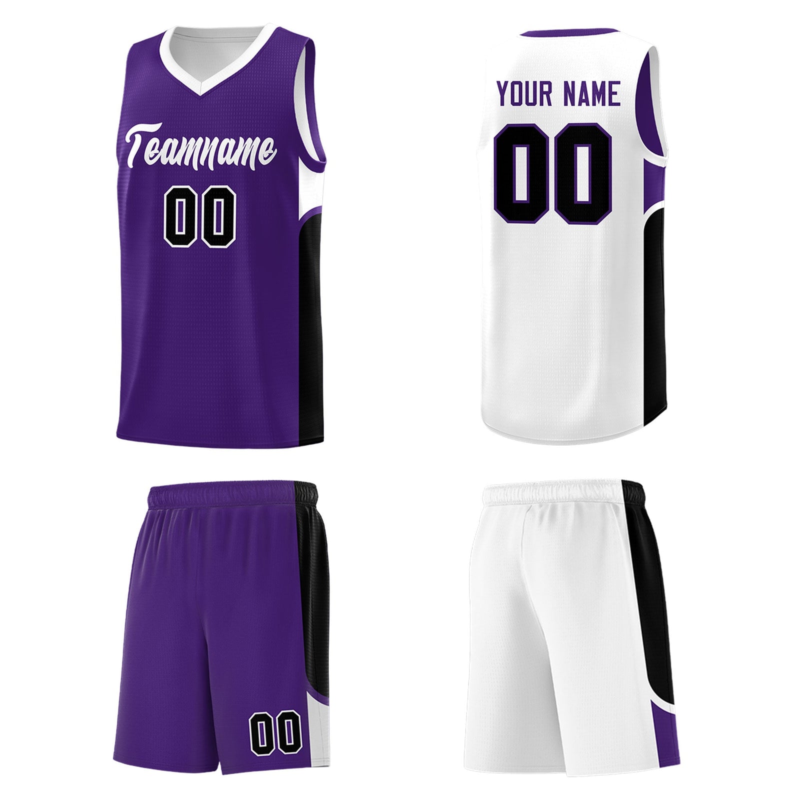 Custom Purple White Side U-shaped Patttern Double Side Sports Uniform Basketball Jersey