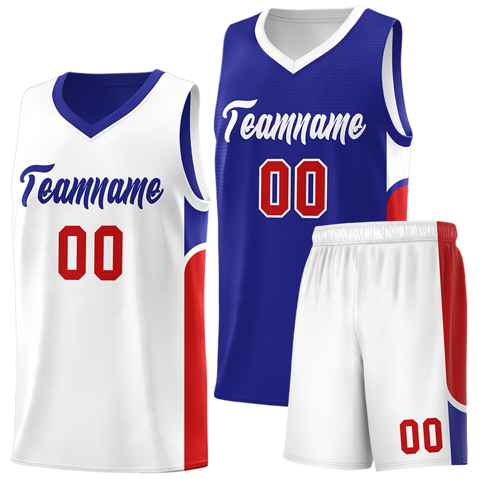 Custom Royal White Side U-shaped Patttern Double Side Sports Uniform Basketball Jersey
