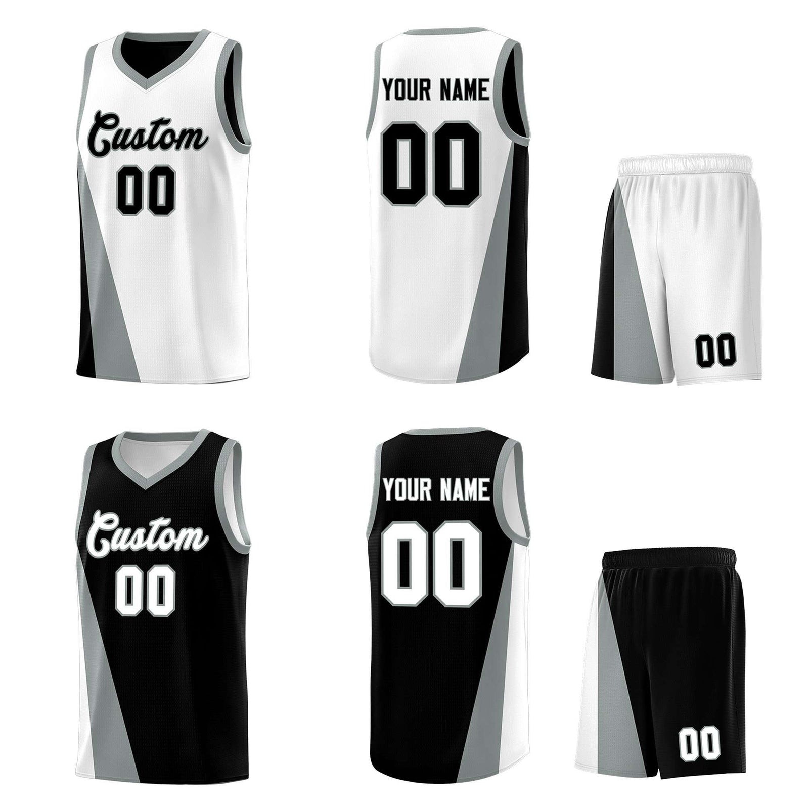 Custom White Black Slanting Two Lines Color Block Sports Uniform Basketball Jersey