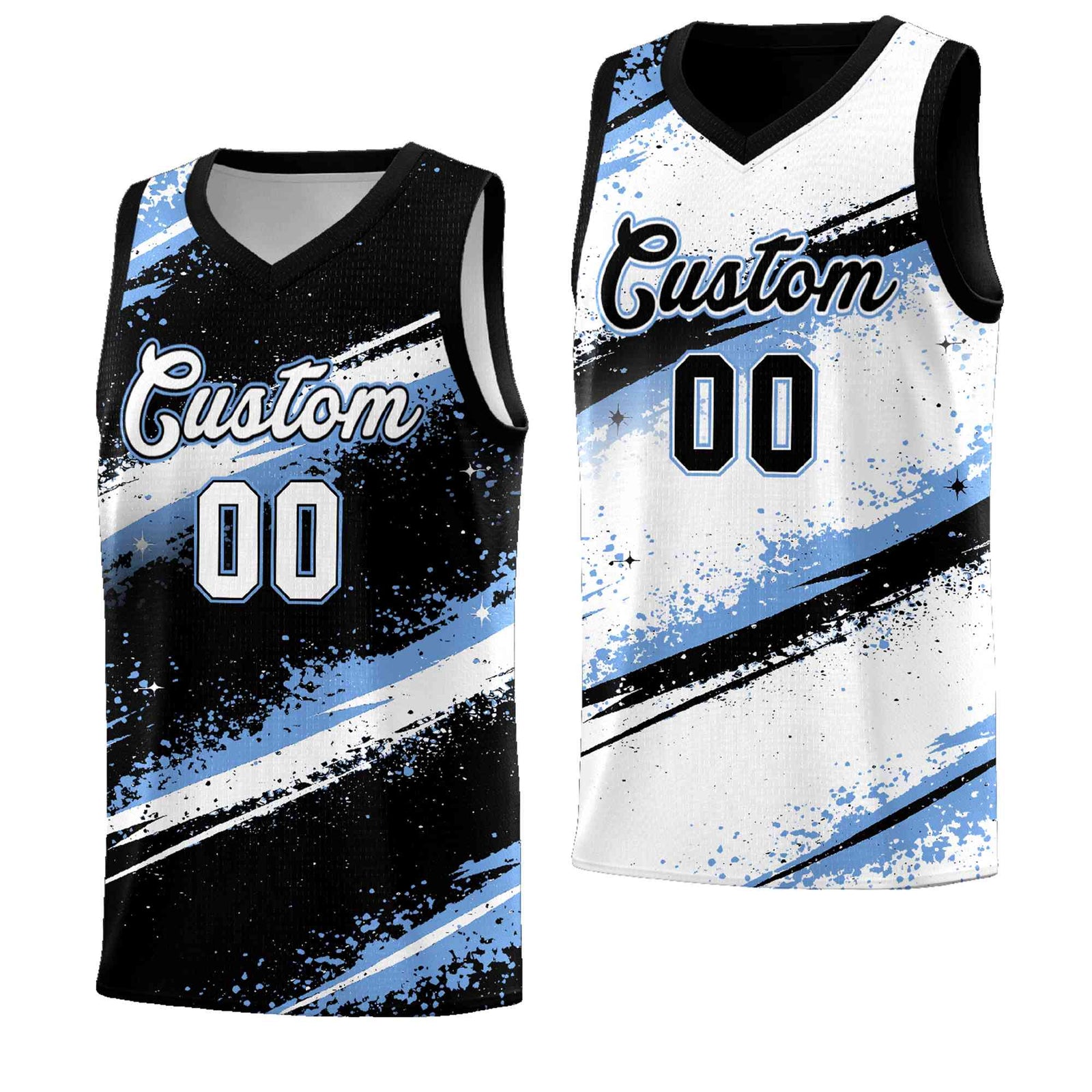 Custom Black Light Blue White Basketball Jersey Stellar Strike Series Splash Quick-Drying