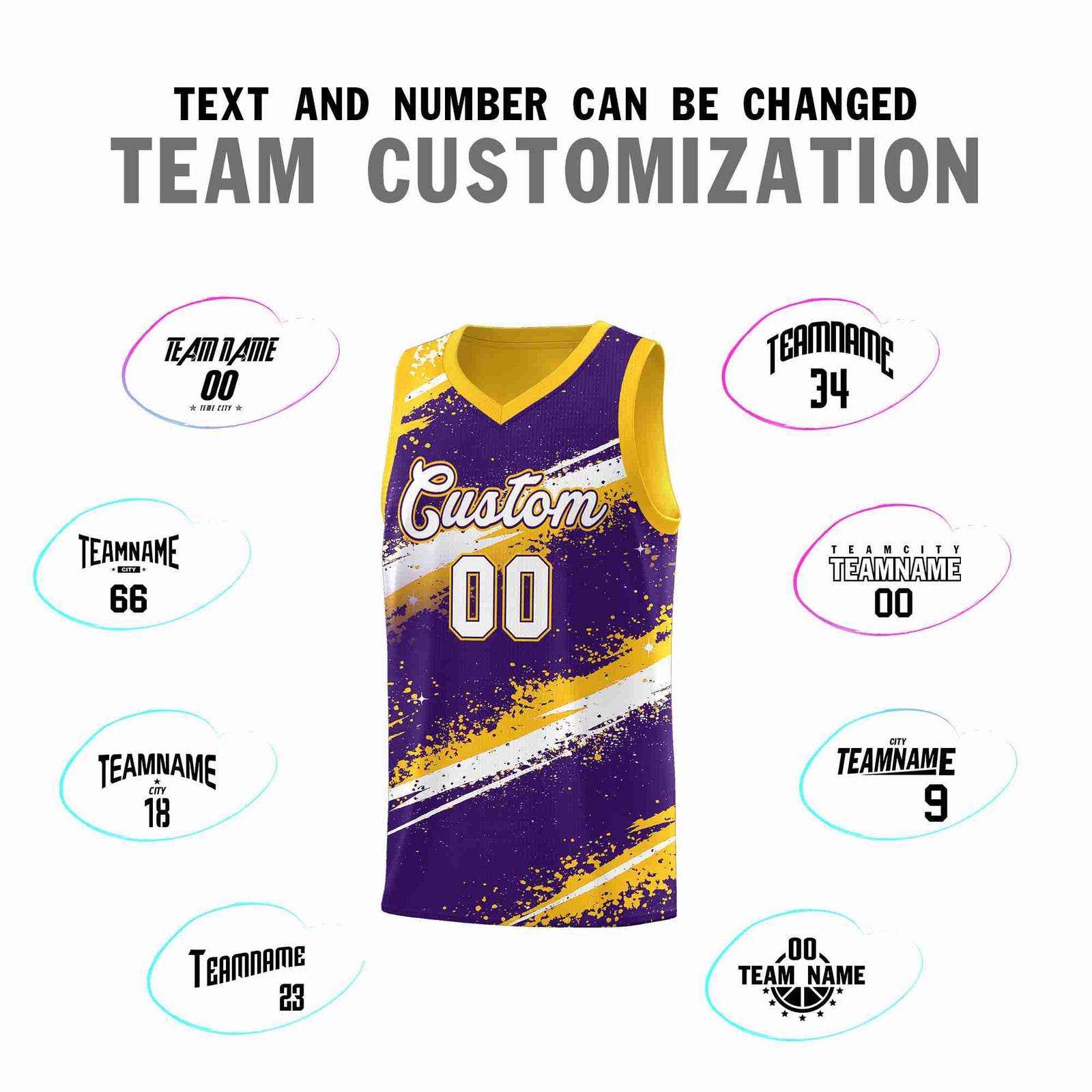 Custom Purple Yellow White Basketball Jersey Stellar Strike Series Cosmic Sublimation Printing