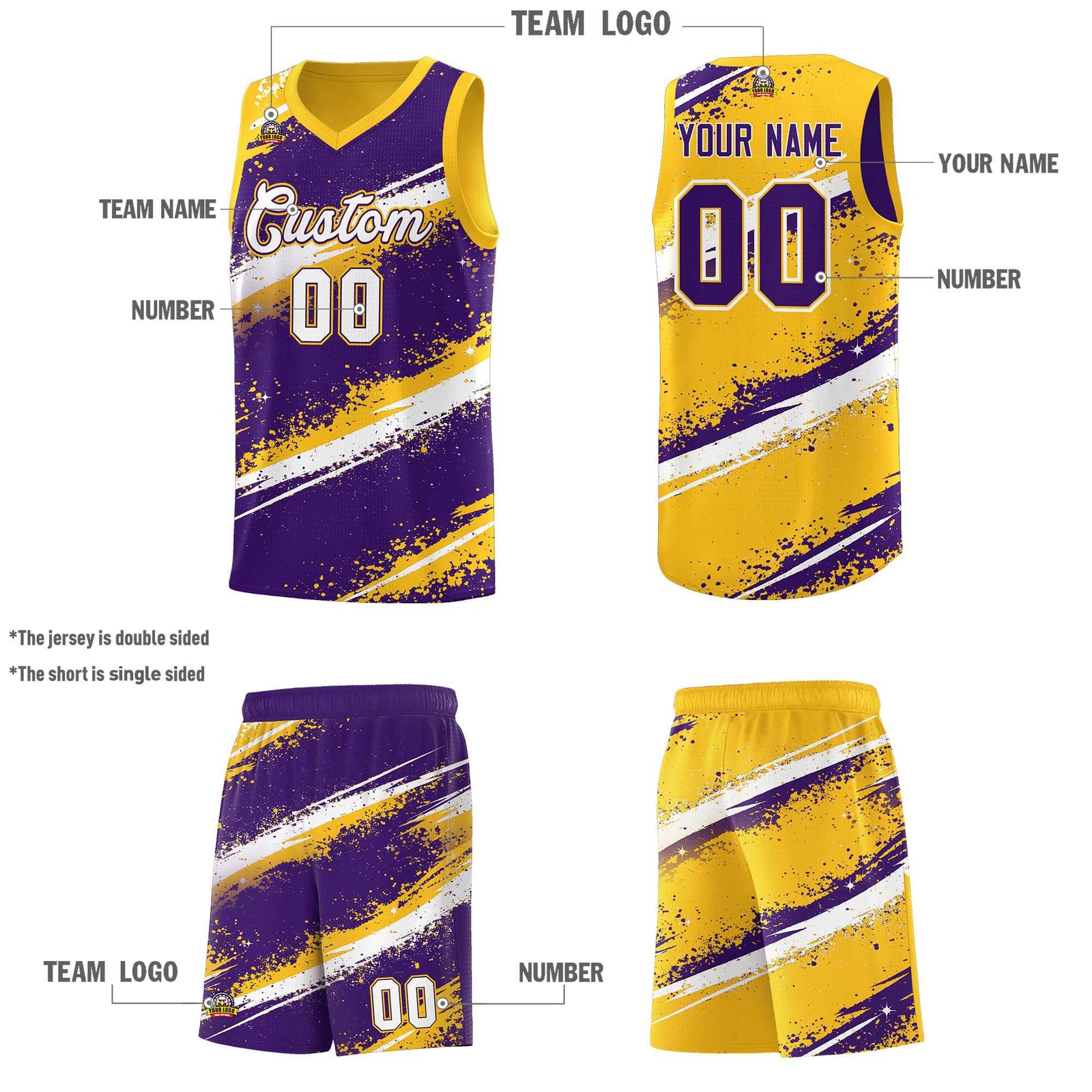 Custom Purple Yellow White Basketball Jersey Stellar Strike Series Cosmic Sublimation Printing