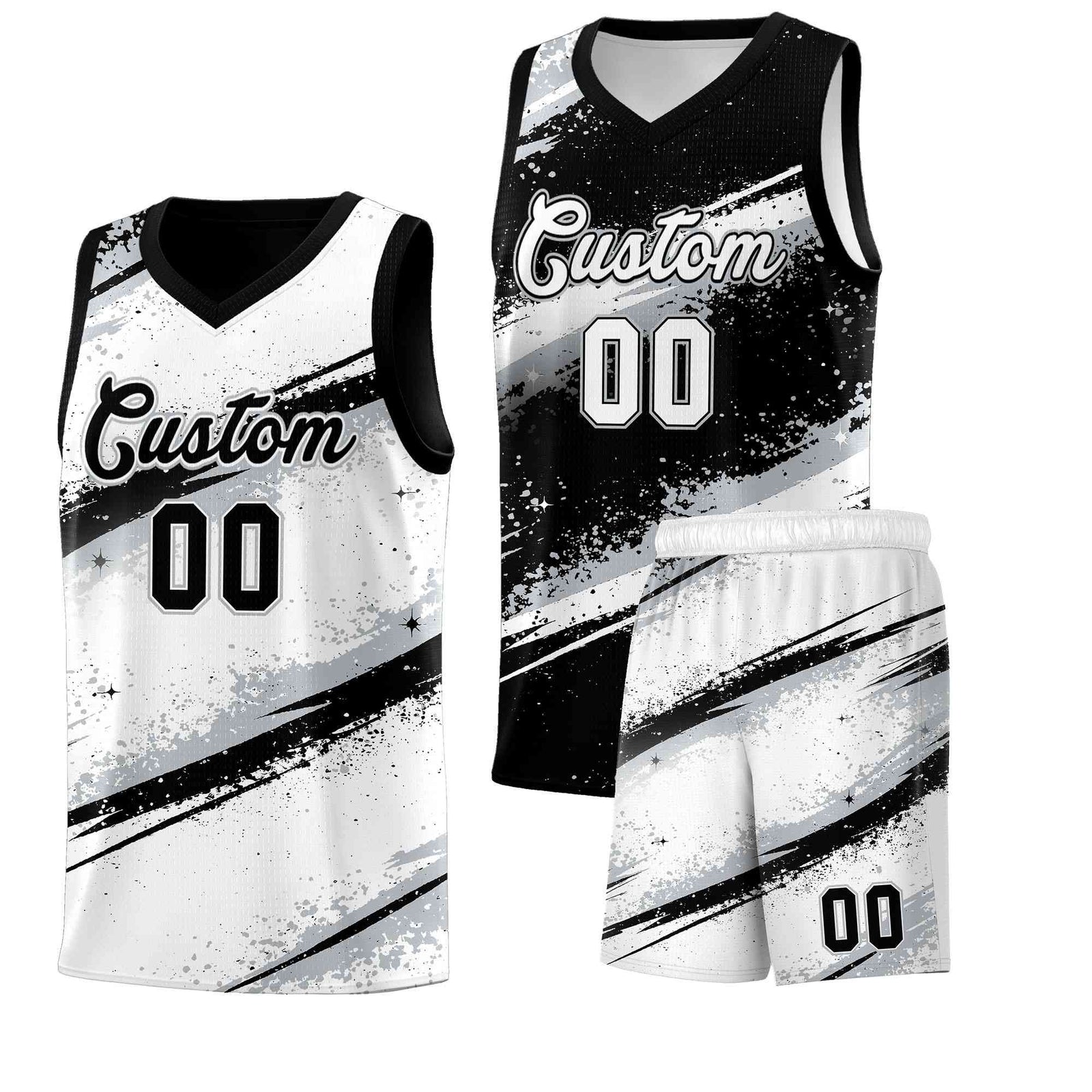 Custom Black Silver White Basketball Jersey Stellar Strike Series Stellar Quick-Drying