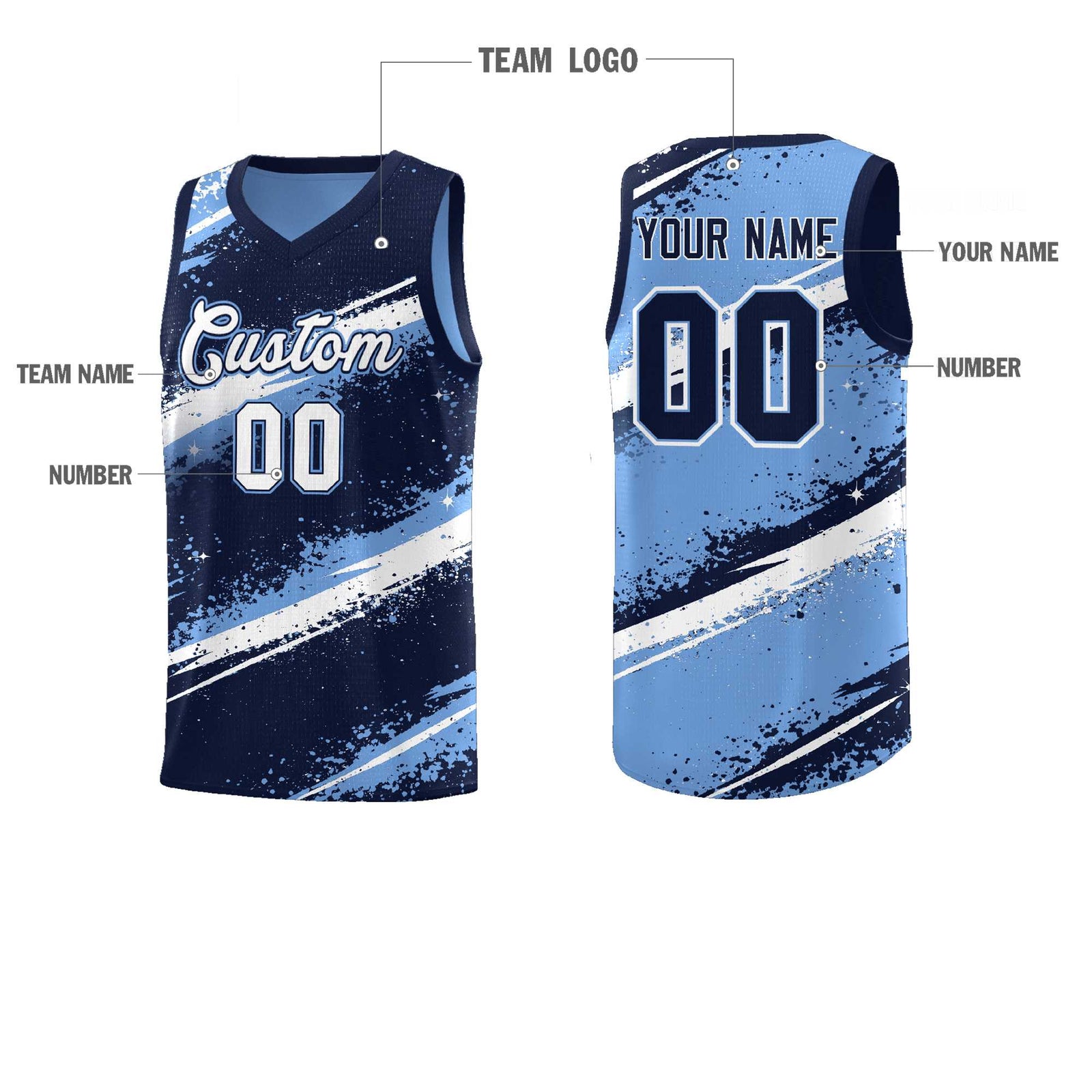 Custom Navy Light Blue White Basketball Jersey Stellar Strike Series Dynamic Drapable