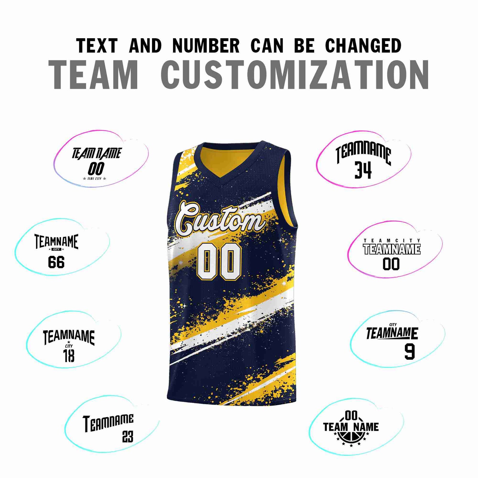 Custom Navy Yellow White Basketball Jersey Stellar Strike Series Velocity Sublimation Printing