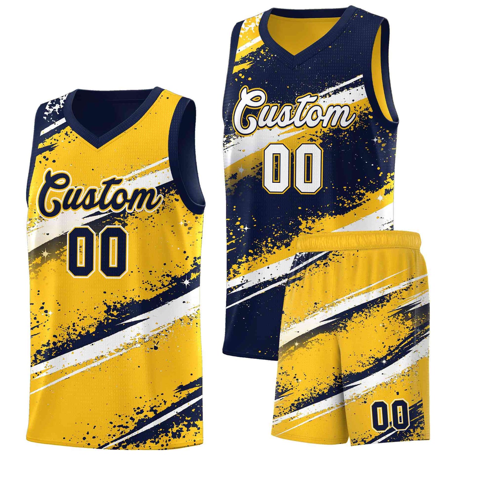 Custom Navy Yellow White Basketball Jersey Stellar Strike Series Velocity Sublimation Printing