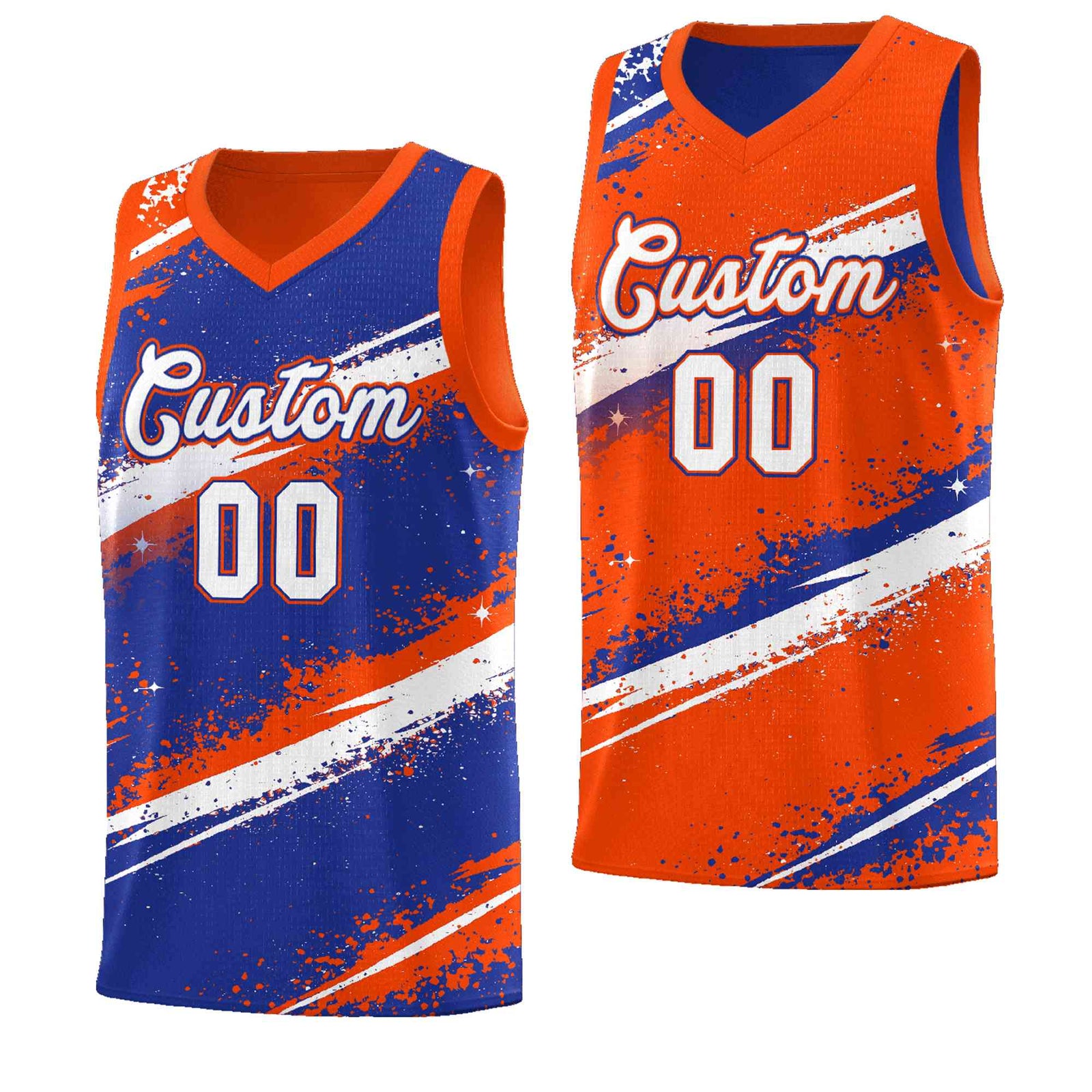 Custom Royal Blue Orange White Basketball Jersey Stellar Strike Series Cosmic Breathable