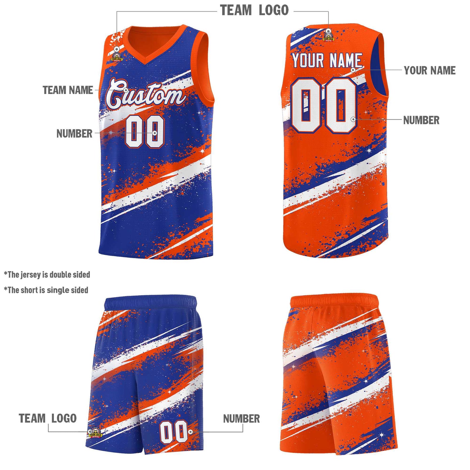 Custom Royal Blue Orange White Basketball Jersey Stellar Strike Series Cosmic Breathable