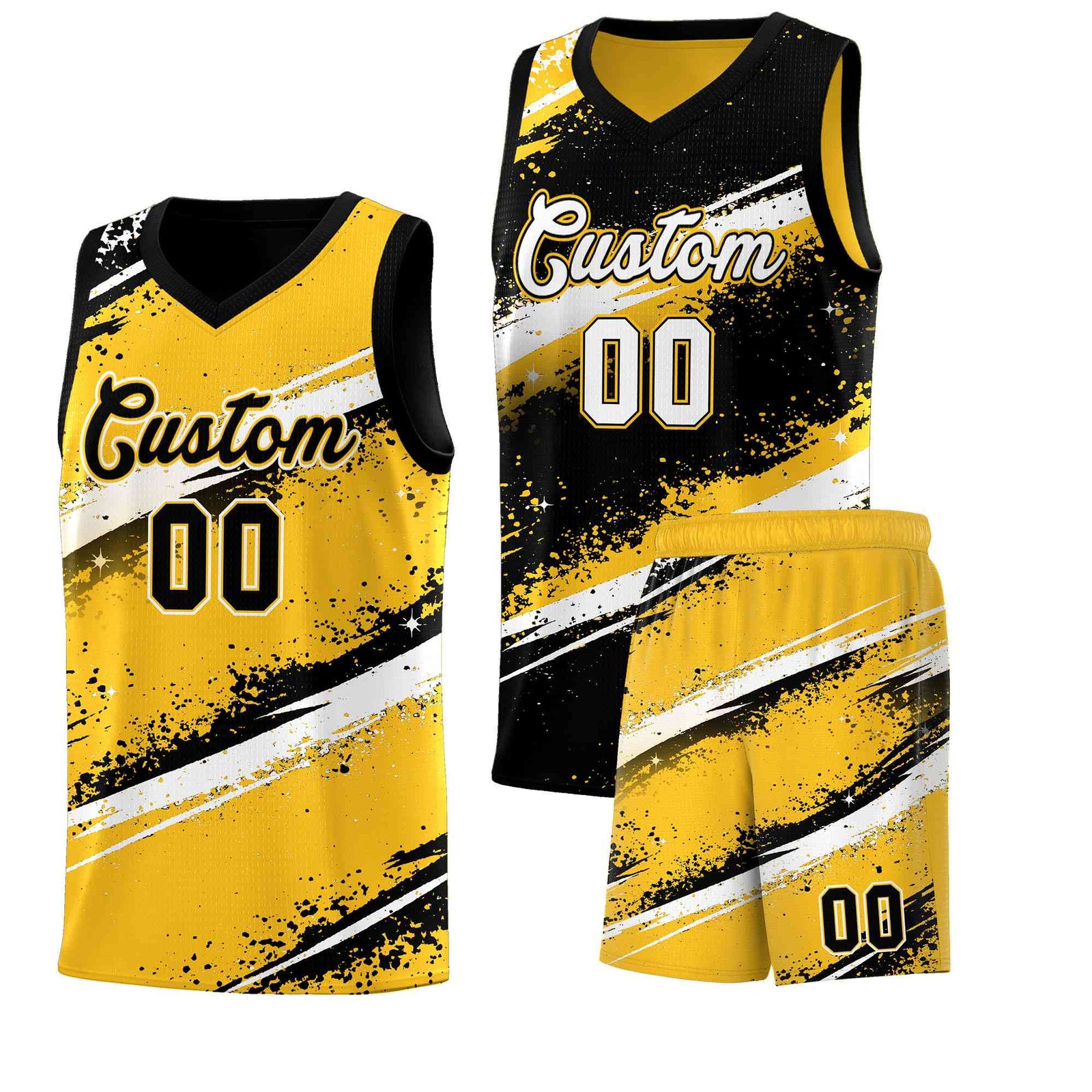 Custom Black Yellow White Basketball Jersey Stellar Strike Series Splash Wrinkle-Resistant