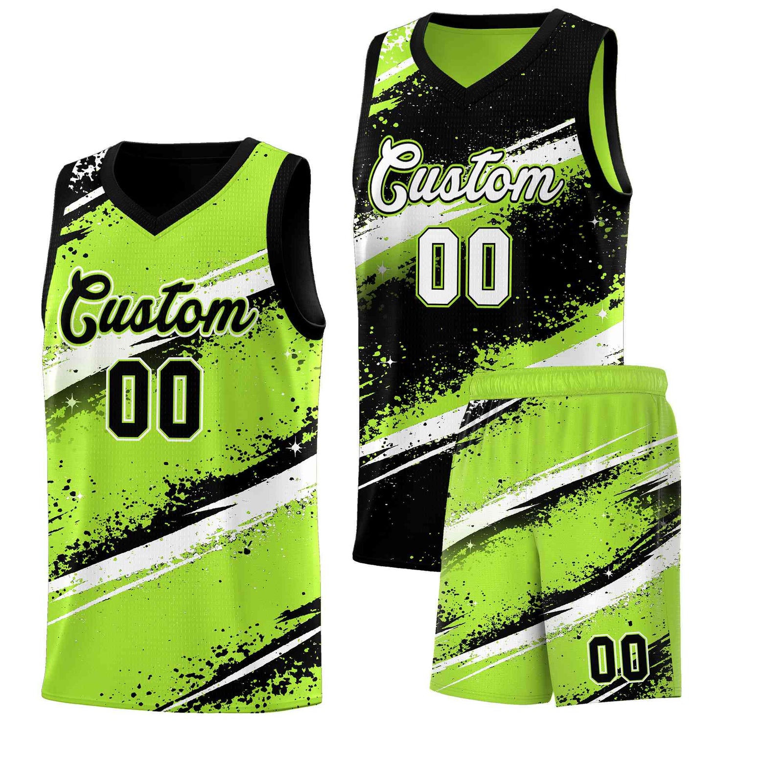 Custom Black Green White Basketball Jersey Stellar Strike Series Velocity Breathable