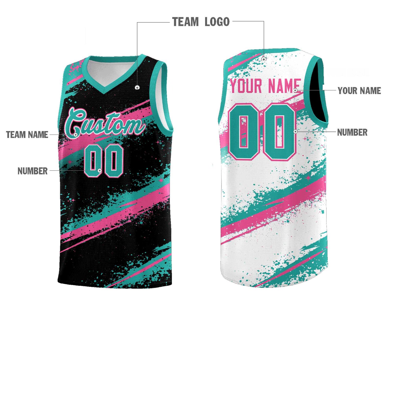Custom Black Aqua Pink Basketball Jersey Stellar Strike Series Cosmic Lightweight