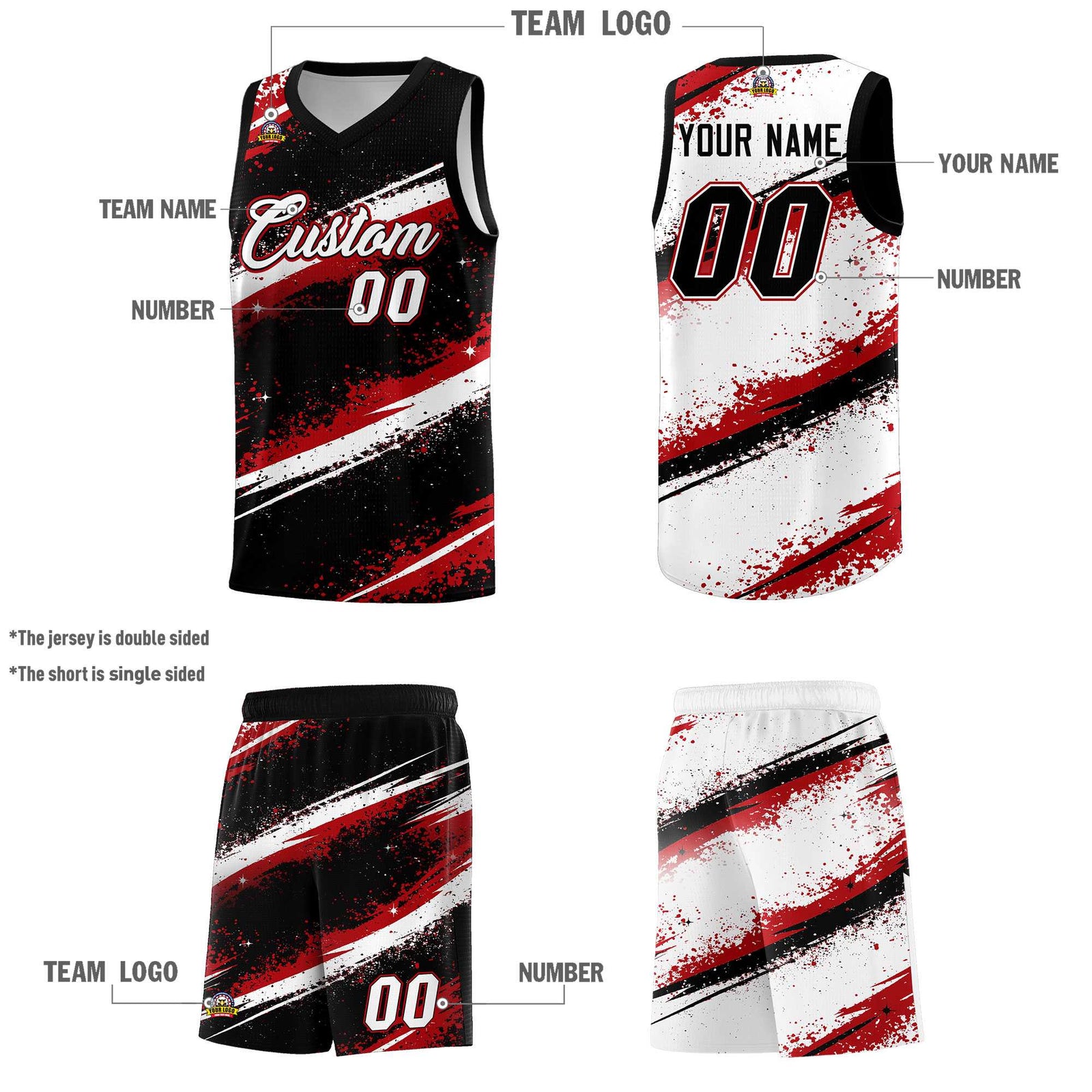 Custom Black Red White Basketball Jersey Stellar Strike Series Stellar Breathable