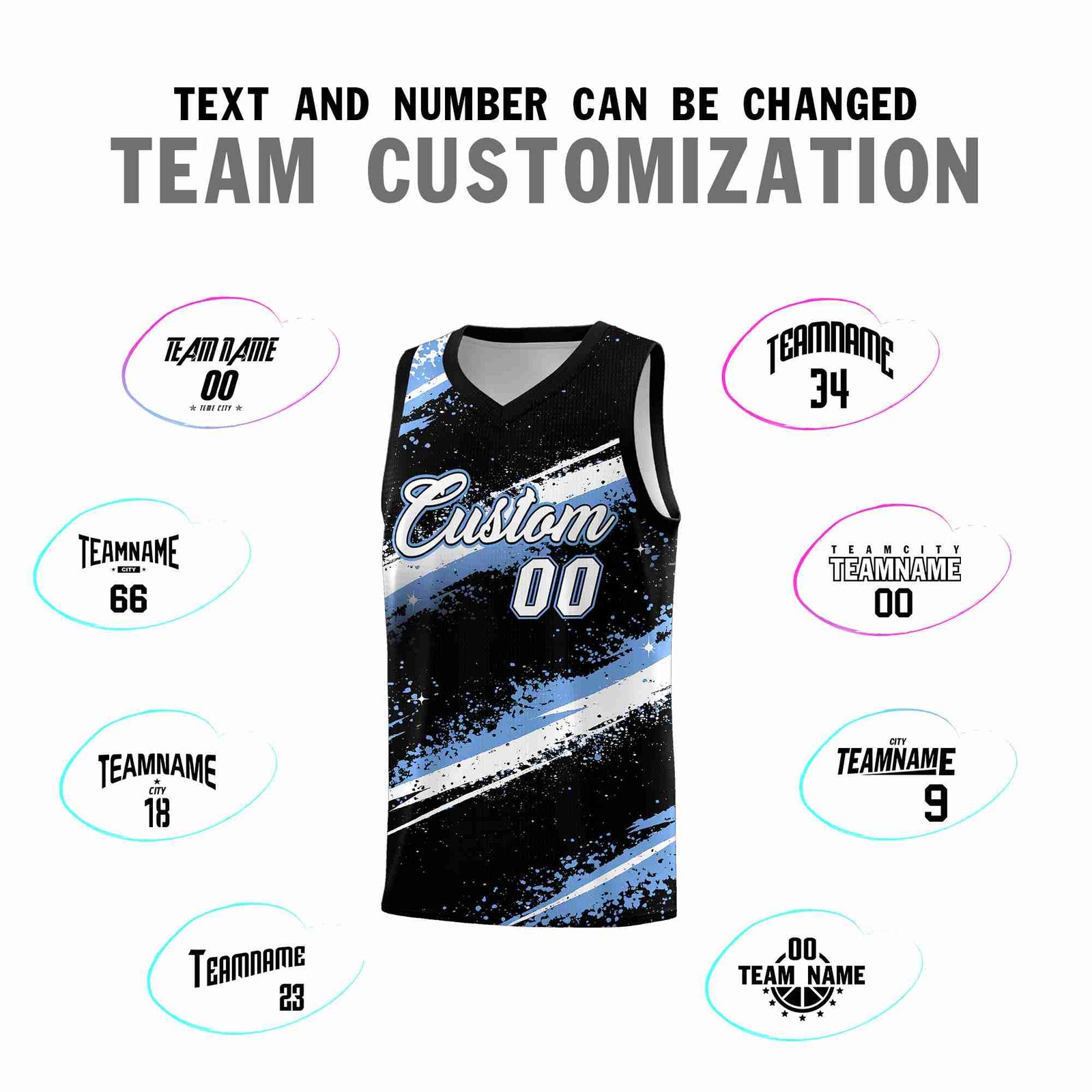 Custom Black Light Blue White Basketball Jersey Stellar Strike Series Splash Quick-Drying