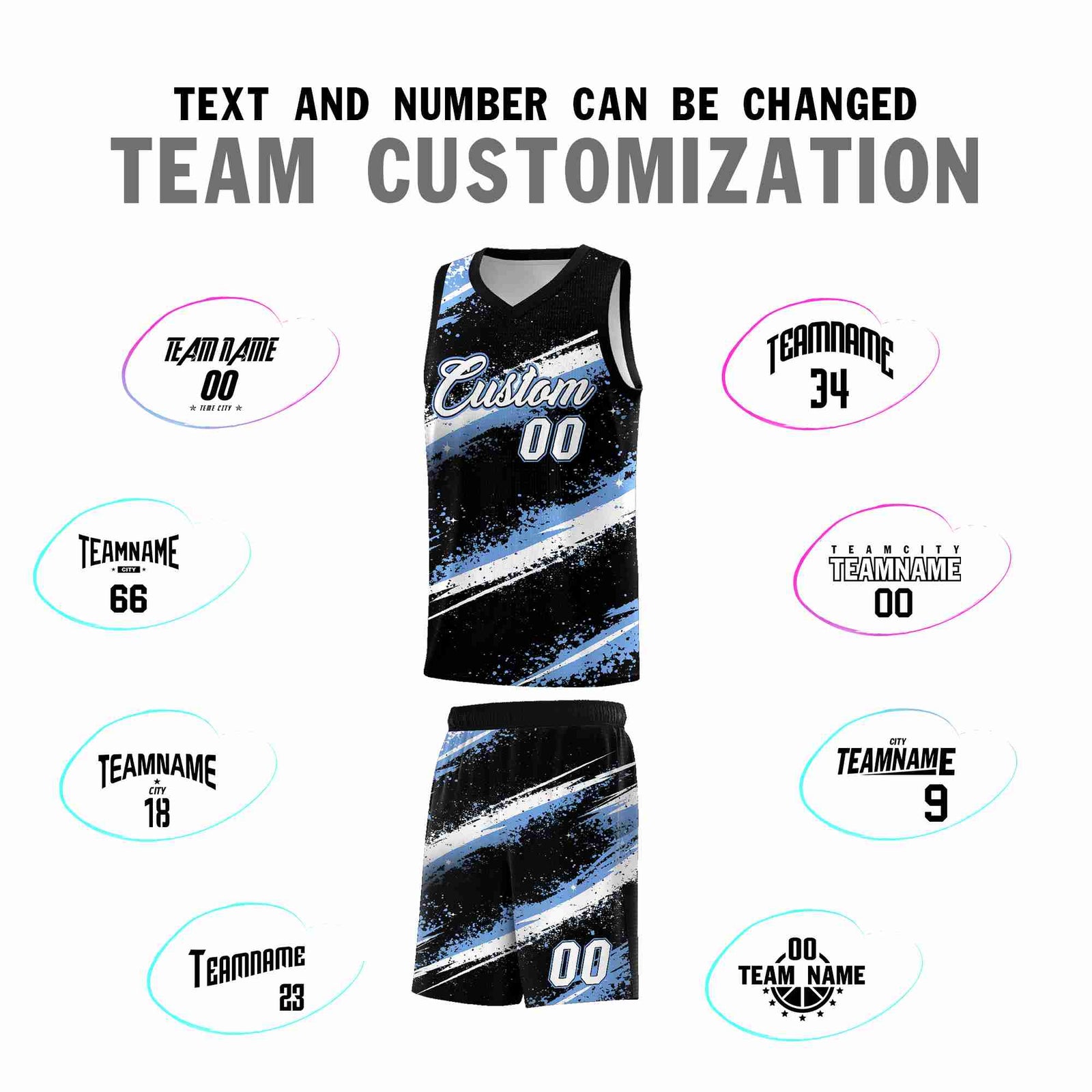 Custom Black Light Blue White Basketball Jersey Stellar Strike Series Splash Quick-Drying