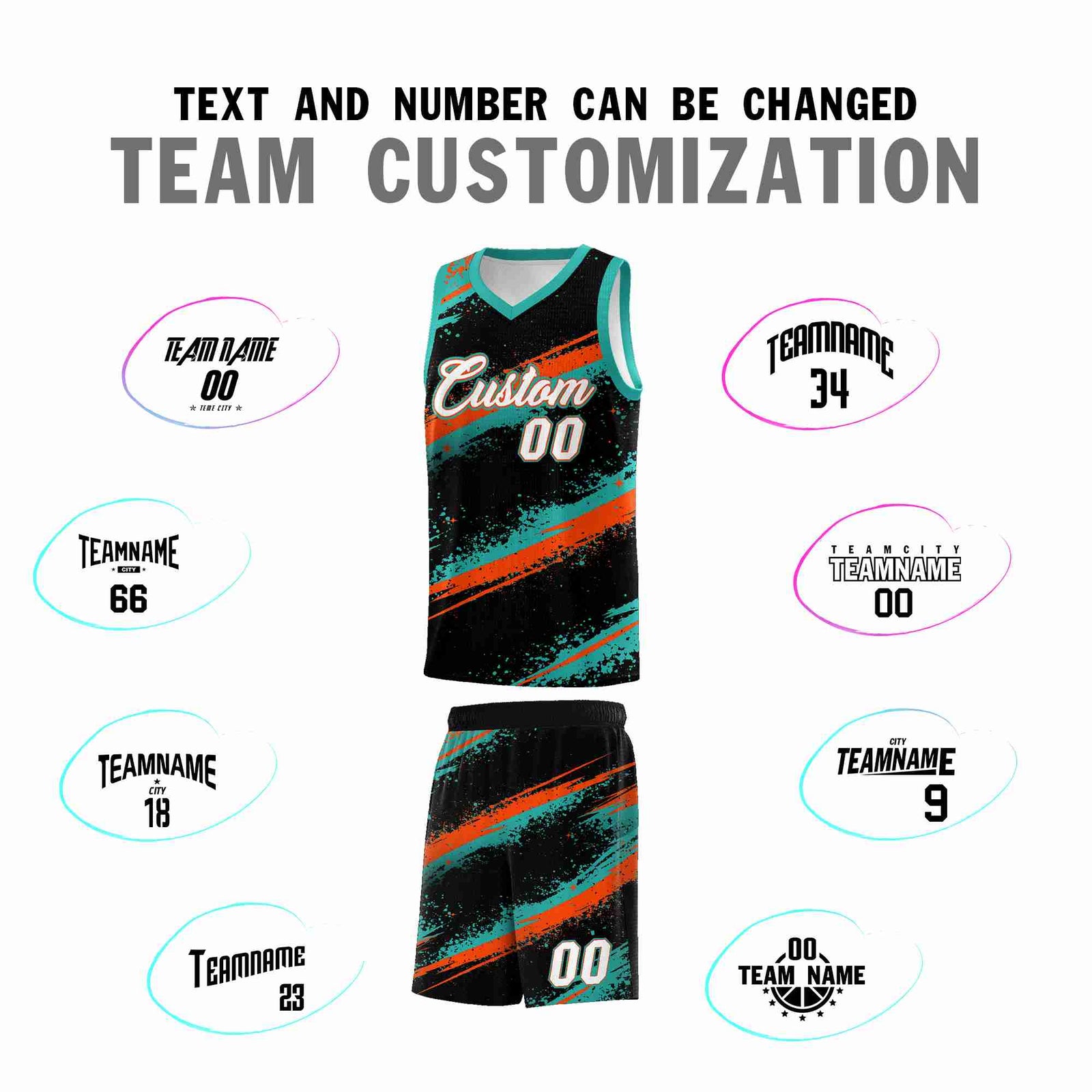Custom Black Aqua Orange Basketball Jersey Stellar Strike Series Velocity Drapable
