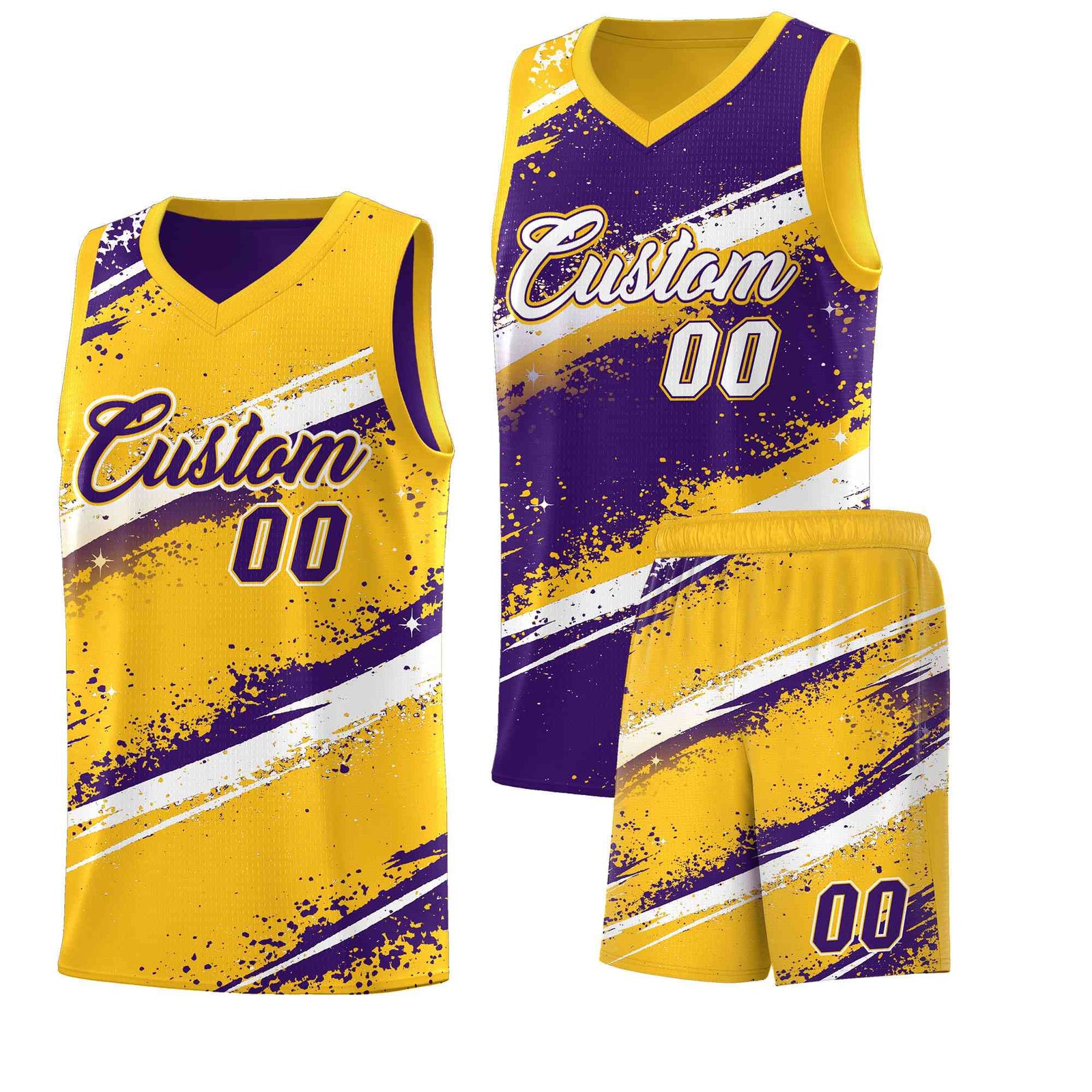 Custom Purple Yellow White Basketball Jersey Stellar Strike Series Cosmic Sublimation Printing