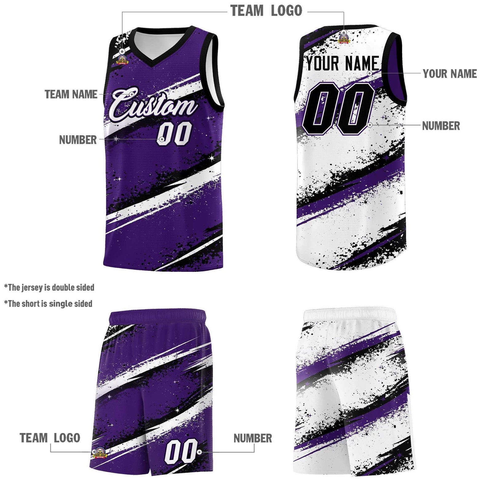 Custom Purple Black White Basketball Jersey Stellar Strike Series Impact Breathable