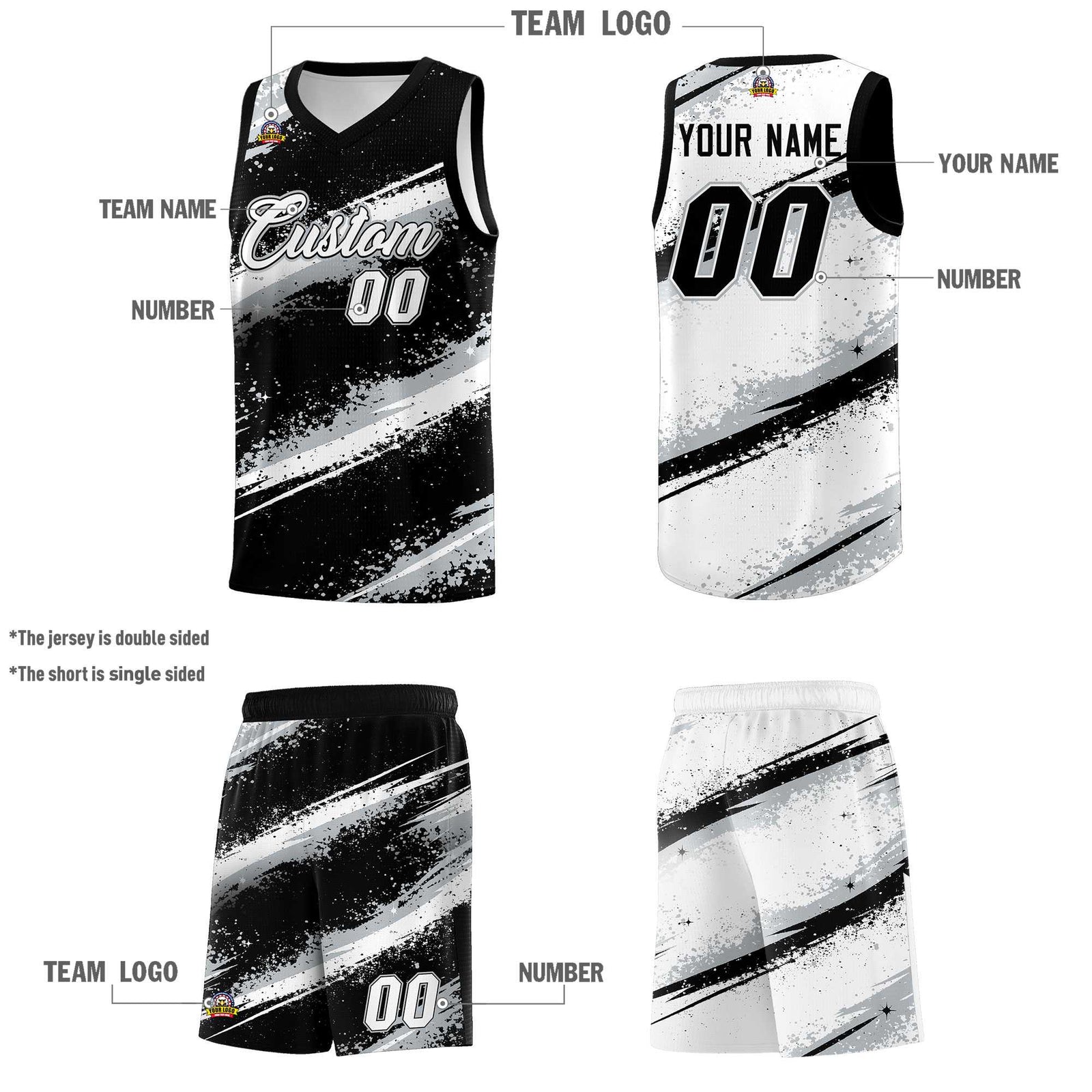 Custom Black Silver White Basketball Jersey Stellar Strike Series Stellar Quick-Drying