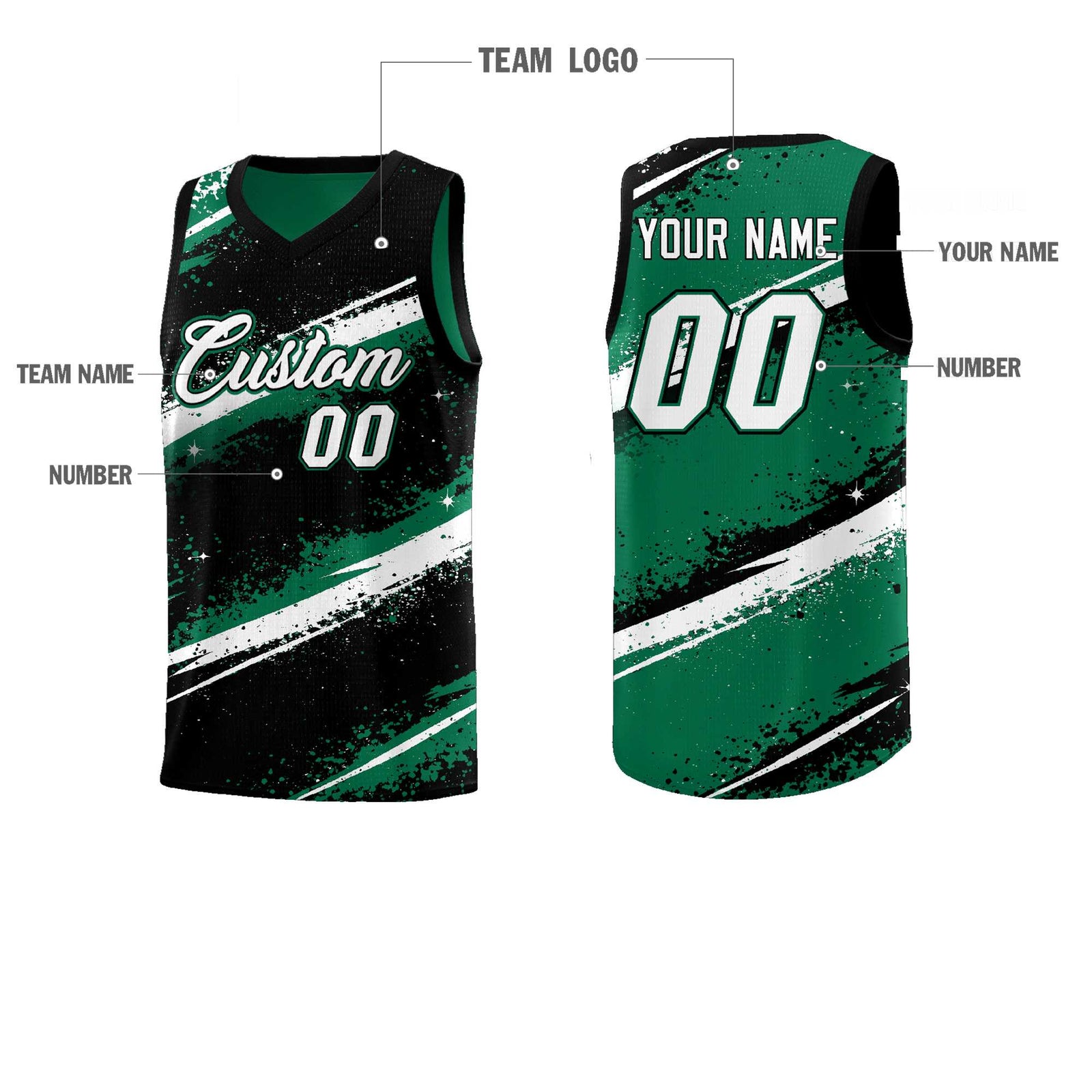 Custom Black Kelly Green White Basketball Jersey Stellar Strike Series Splash Lightweight