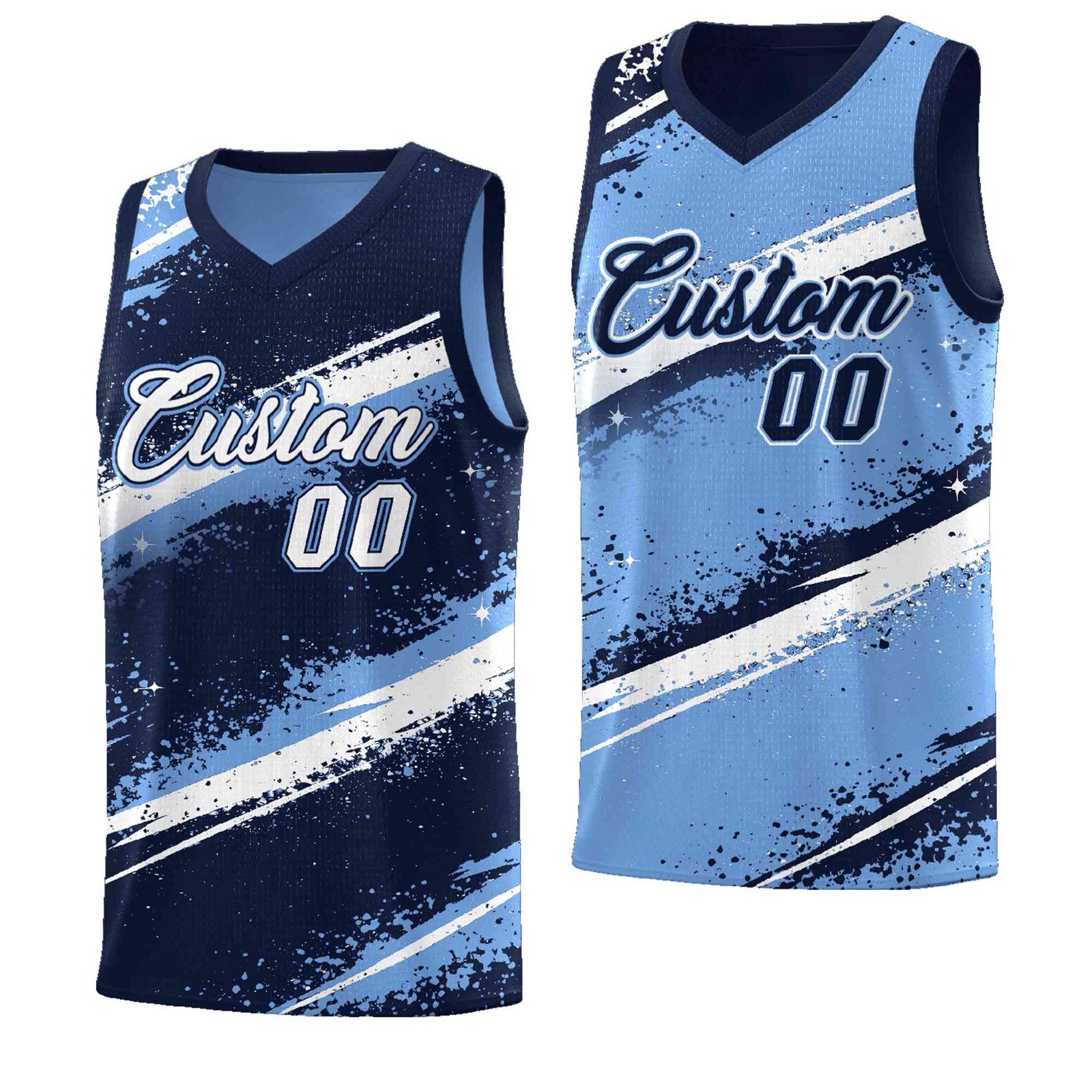 Custom Navy Light Blue White Basketball Jersey Stellar Strike Series Dynamic Drapable
