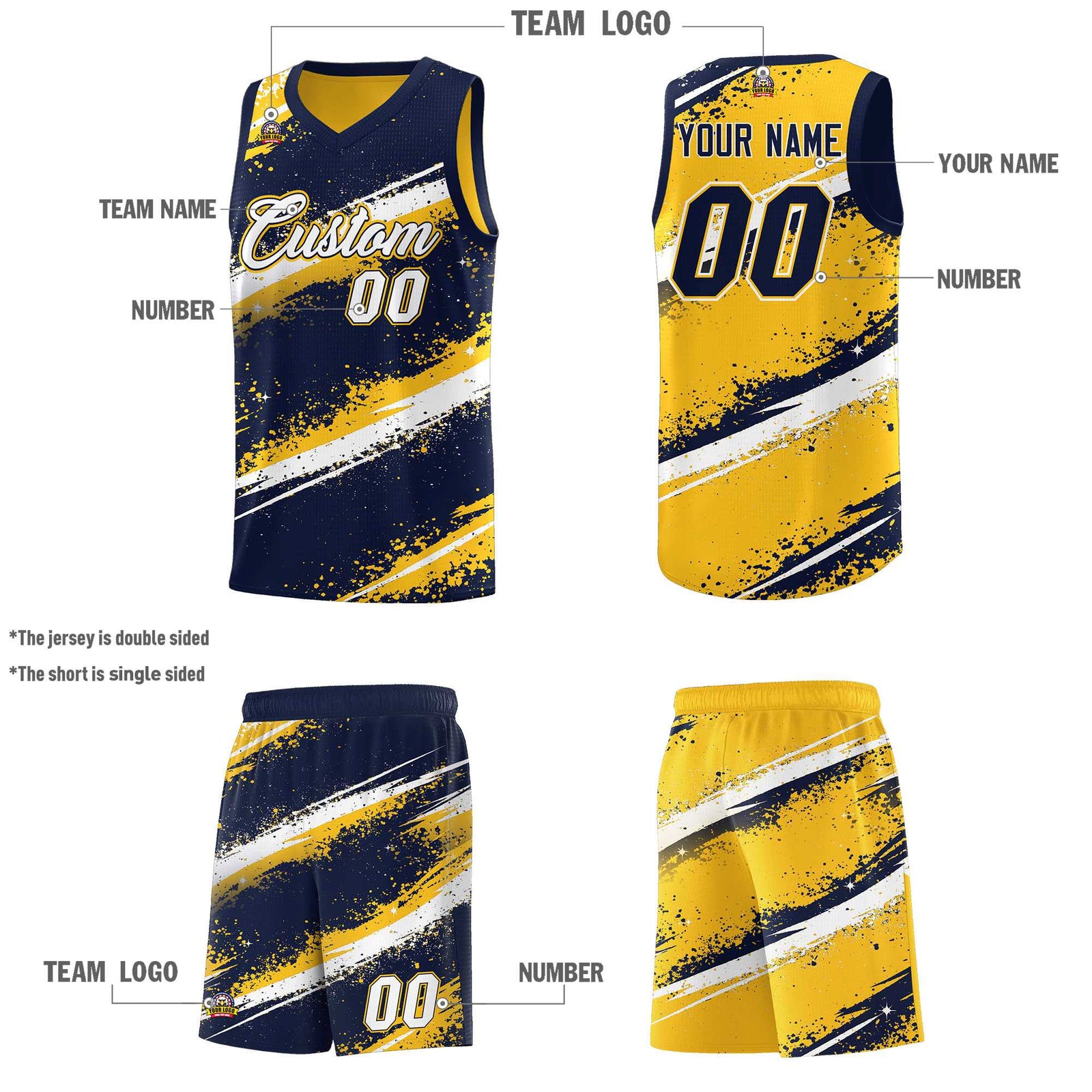 Custom Navy Yellow White Basketball Jersey Stellar Strike Series Velocity Sublimation Printing