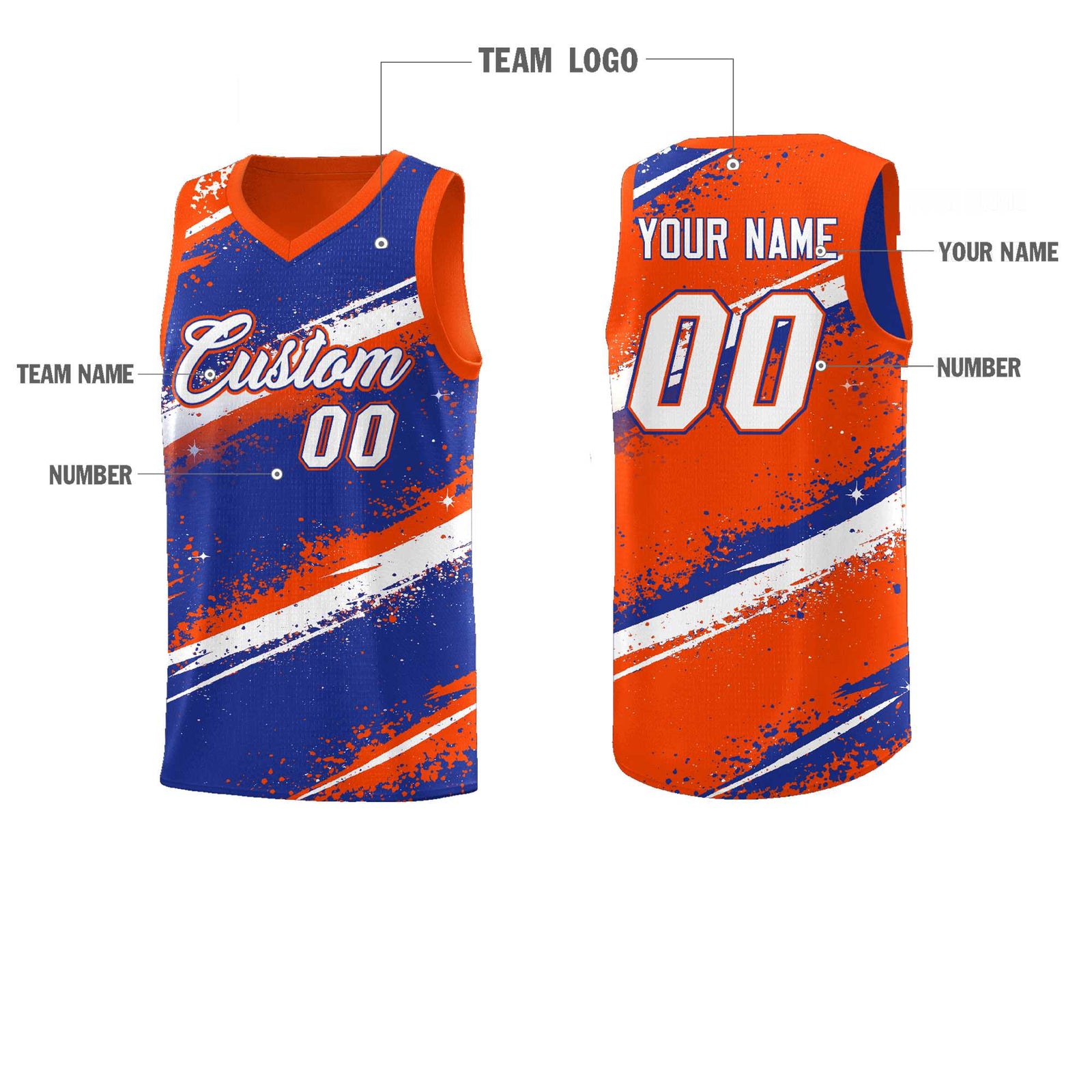 Custom Royal Blue Orange White Basketball Jersey Stellar Strike Series Cosmic Breathable