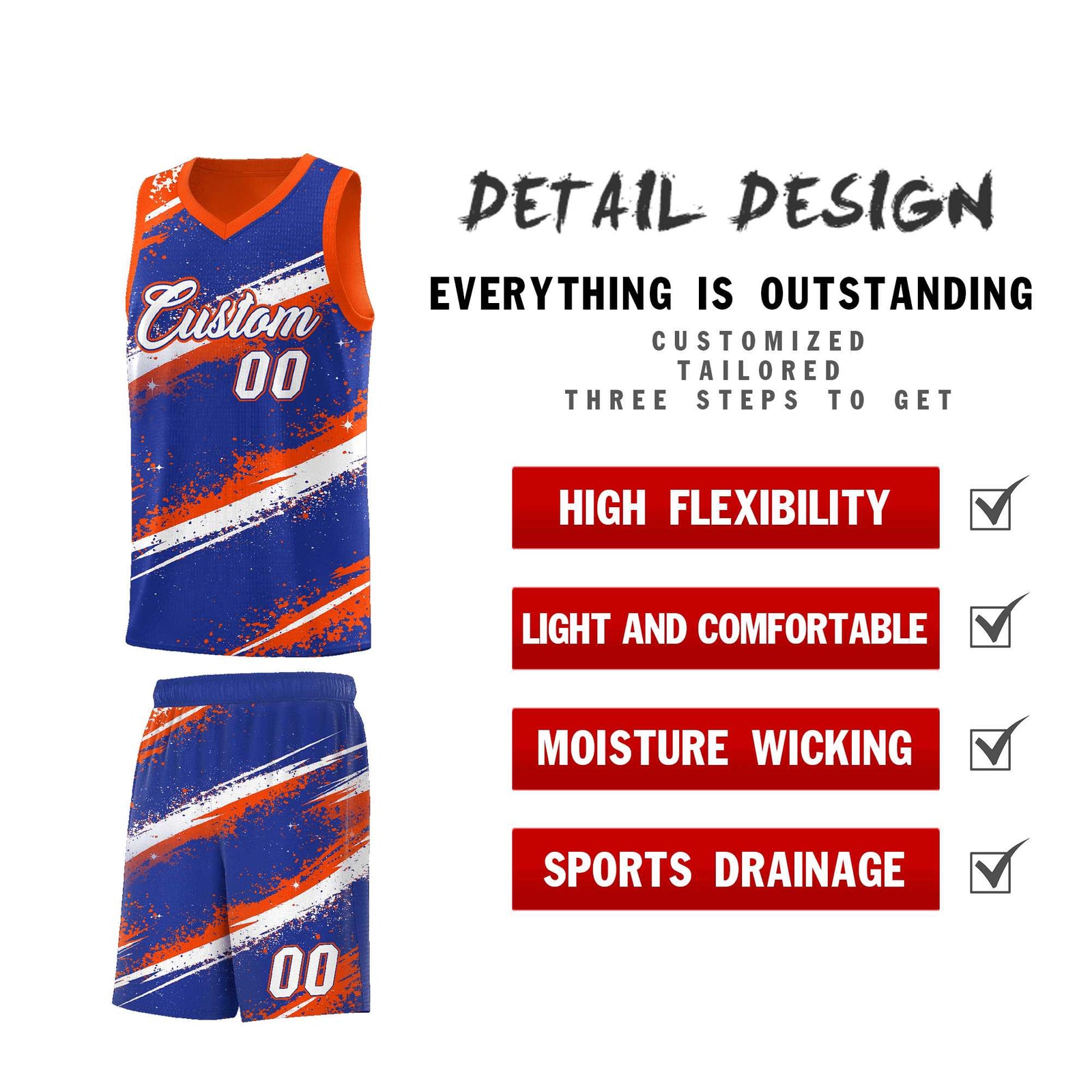 Custom Royal Blue Orange White Basketball Jersey Stellar Strike Series Cosmic Breathable