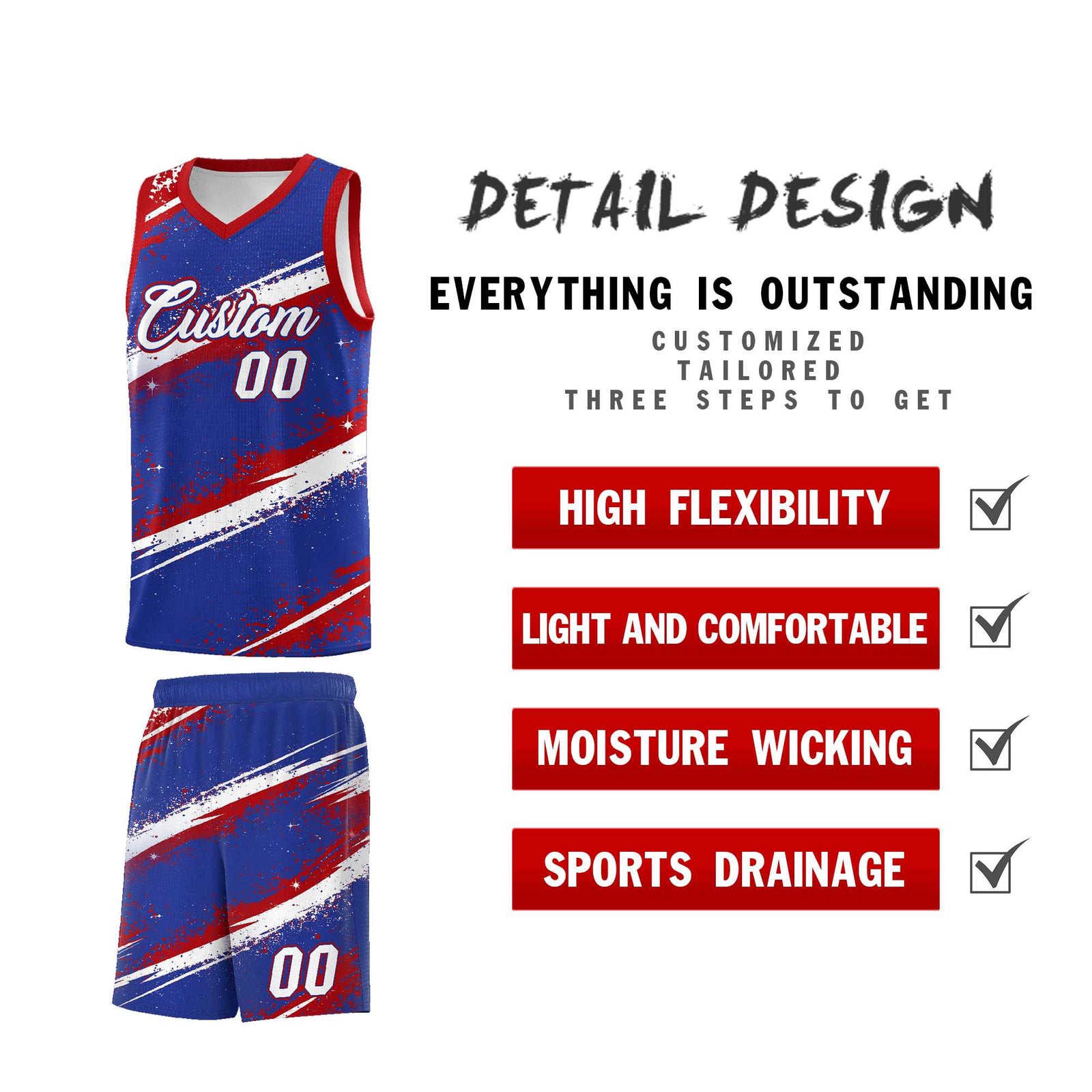 Custom Royal Blue Red White Basketball Jersey Stellar Strike Series Impact Quick-Drying