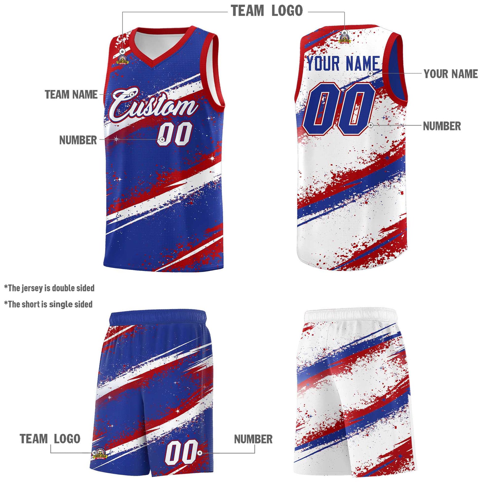 Custom Royal Blue Red White Basketball Jersey Stellar Strike Series Impact Quick-Drying