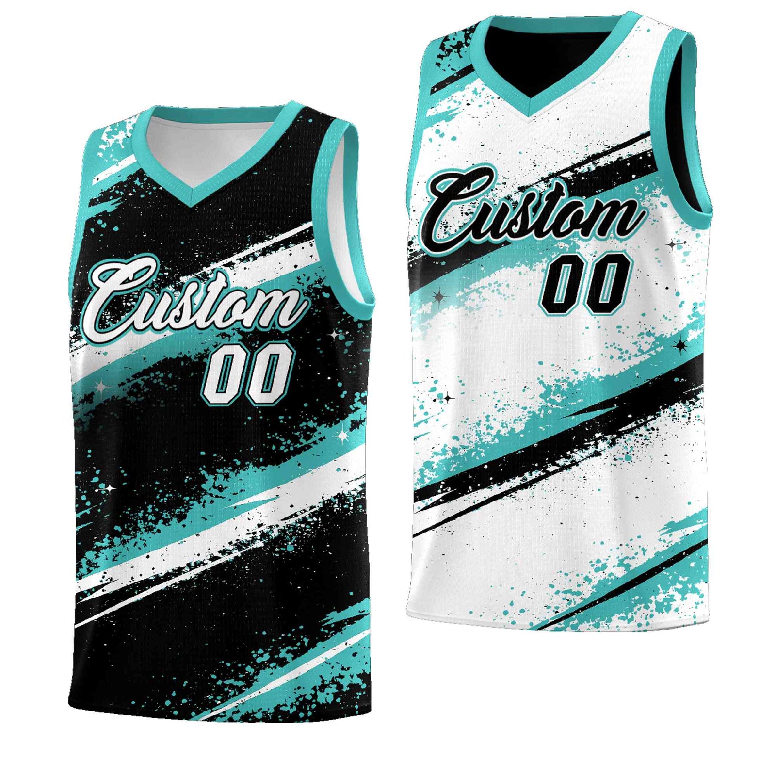 Custom Black Teal-04 White Basketball Jersey Stellar Strike Series Stellar Lightweight