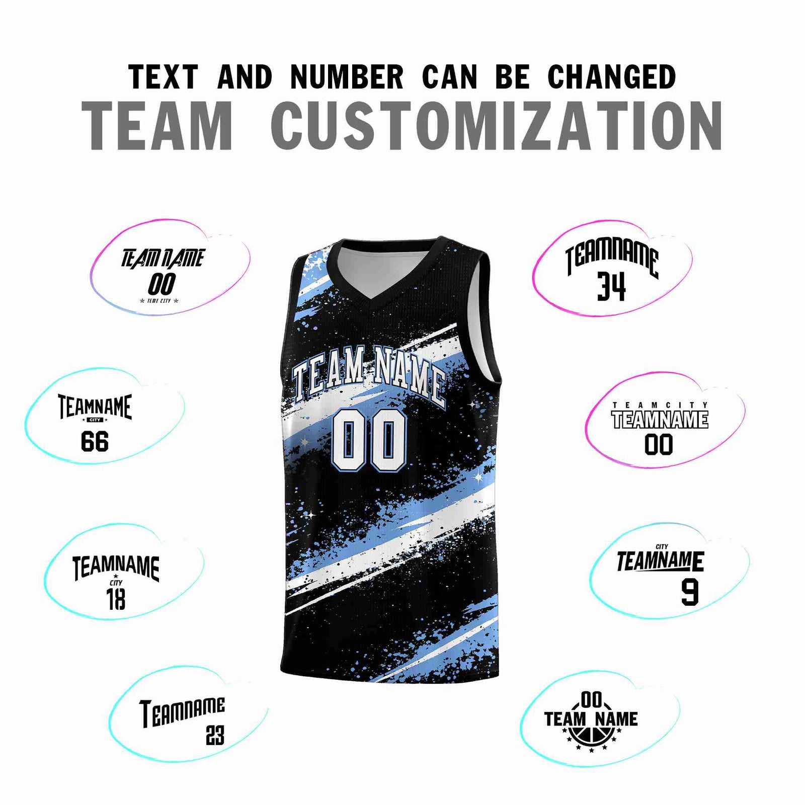 Custom Black Light Blue White Basketball Jersey Stellar Strike Series Splash Quick-Drying