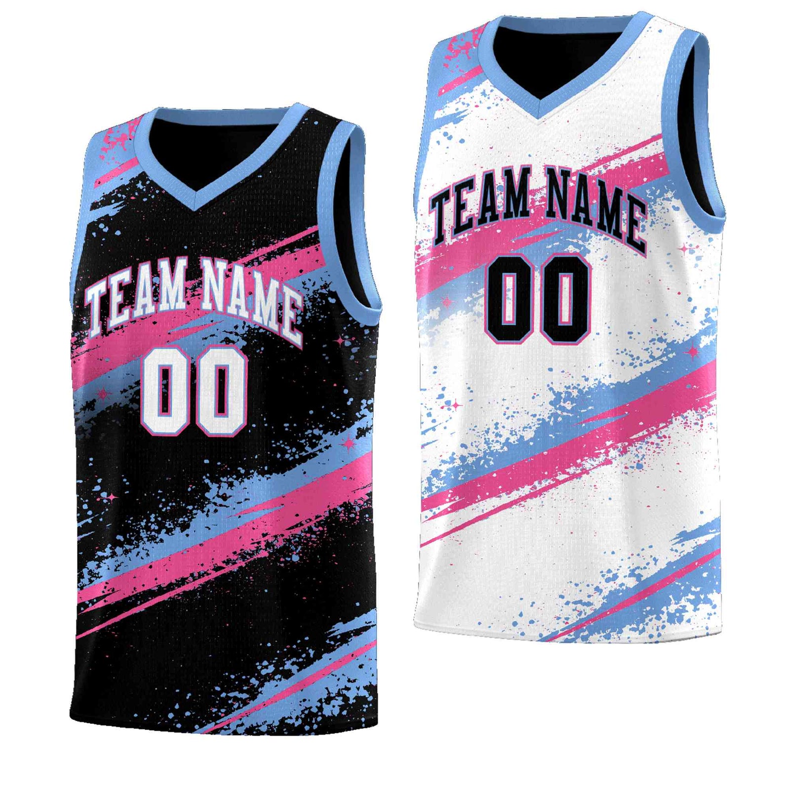 Custom Black Pink Light Blue Basketball Jersey Stellar Strike Series Reversible Lightweight