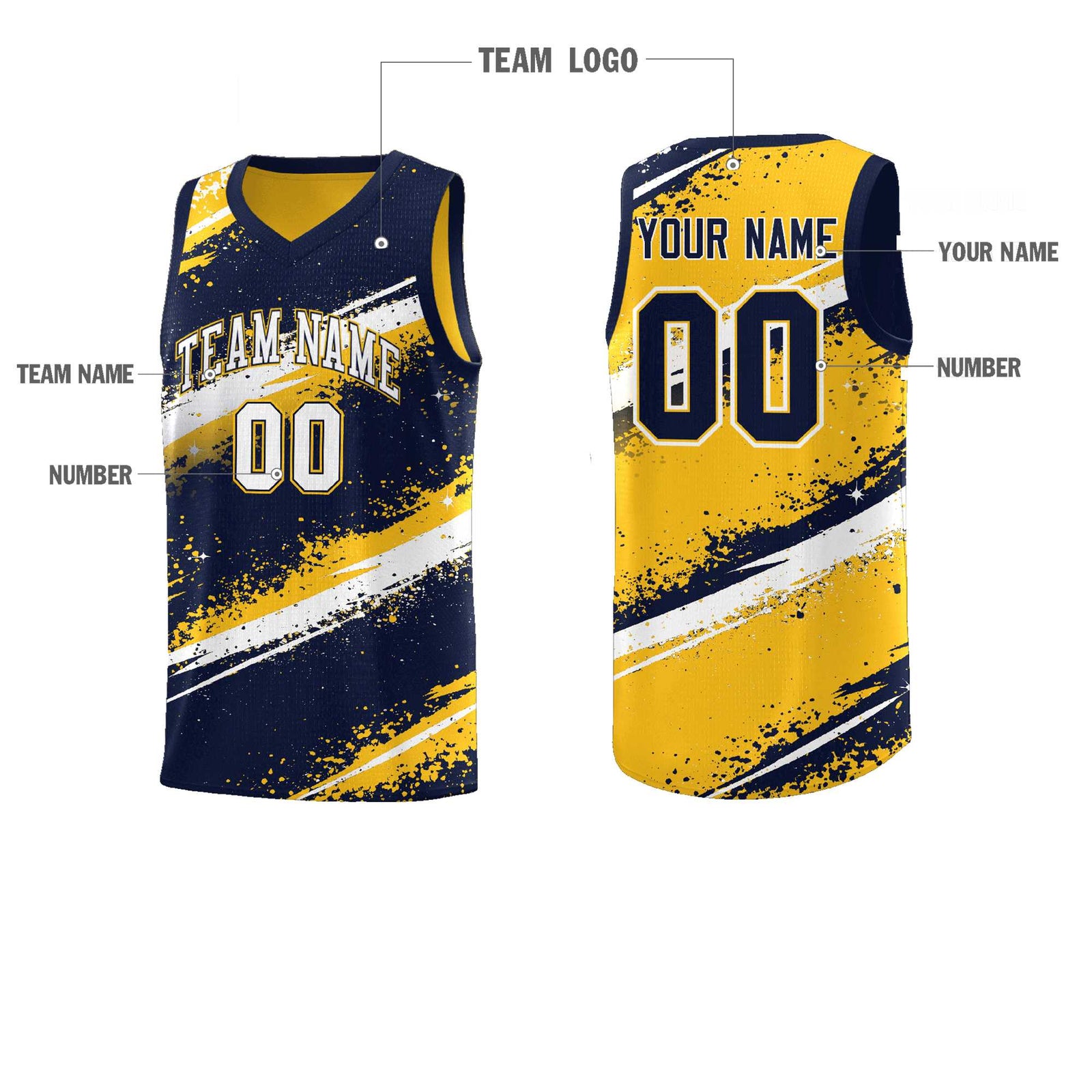 Custom Navy Yellow White Basketball Jersey Stellar Strike Series Velocity Sublimation Printing